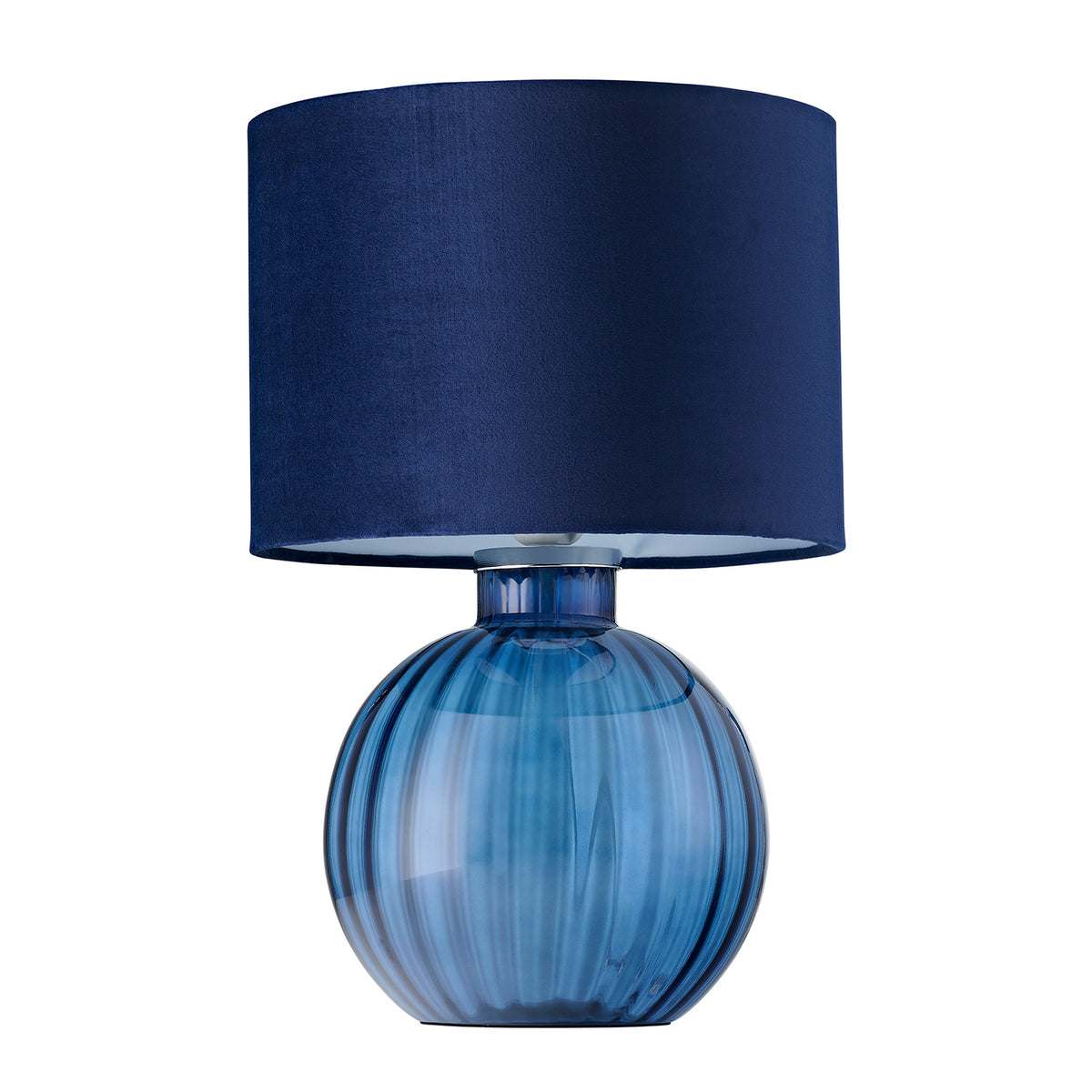 Contemporary Midnight Blue Ribbed Glass Table Lamp Navy Blue Velvet Shade