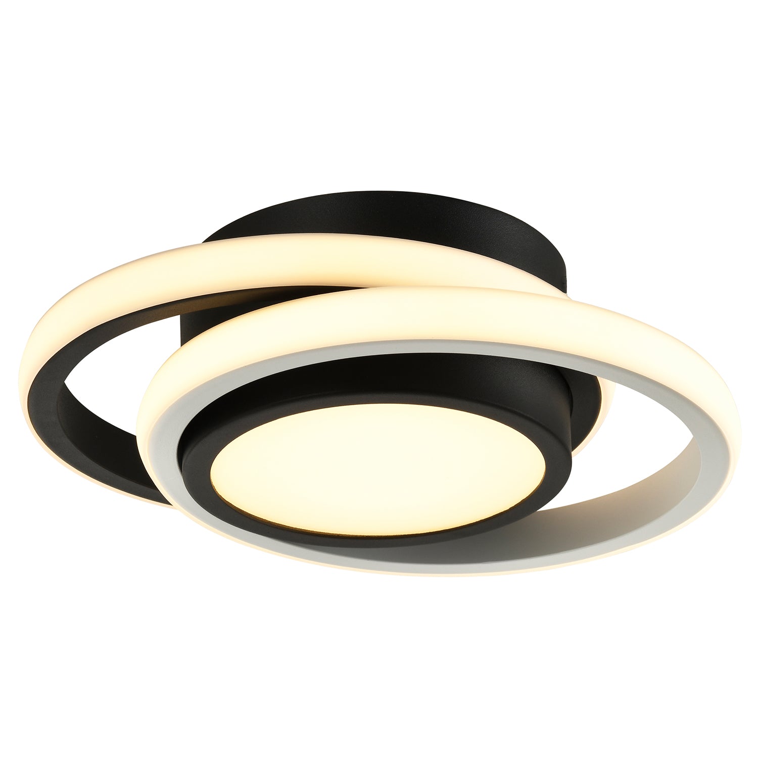 Modern LED Ceiling Light with Black and White Rings and Central Downlighter Image 2