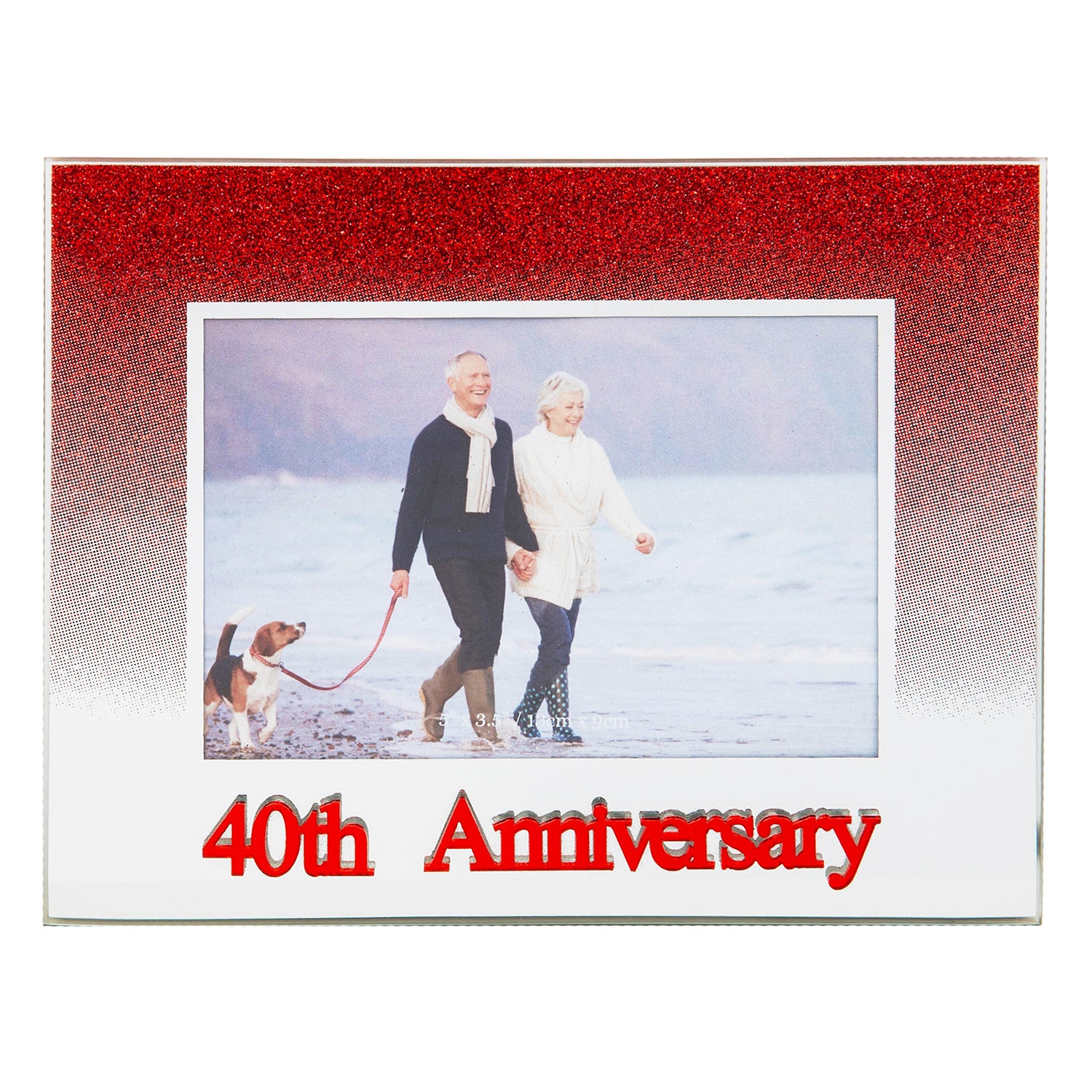 Chic Red Glitter 40th Anniversary Picture Frame with Acrylic Letters - 5" x 3.5" Image 1