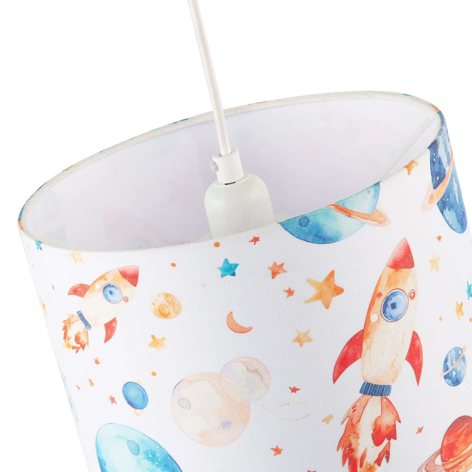 Colourful Space Themed Kids Lamp Shade with Rockets Planets and Stars Image 3