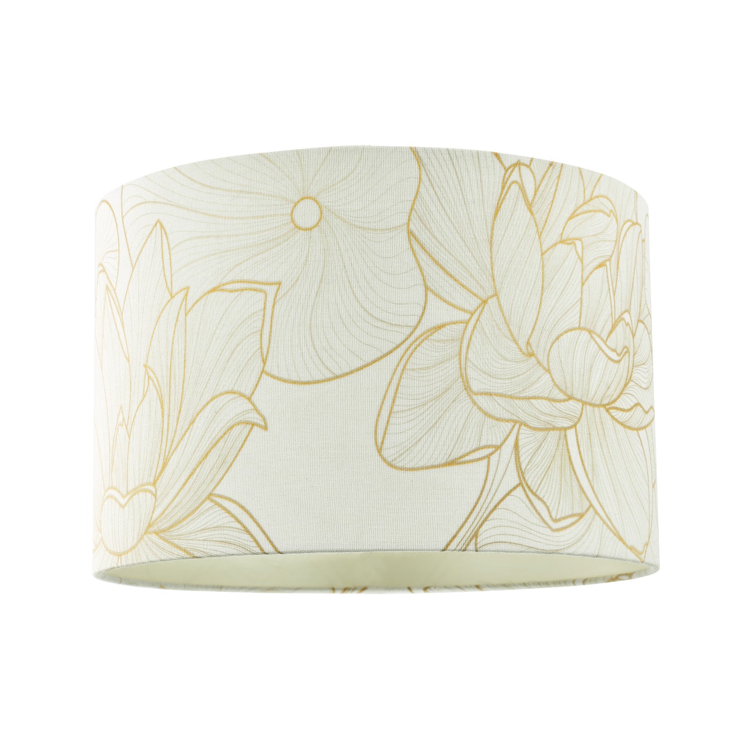 Designer Cream Linen Fabric 12 Inch Lampshade with Large Shiny Gold Foil Flowers Image 1