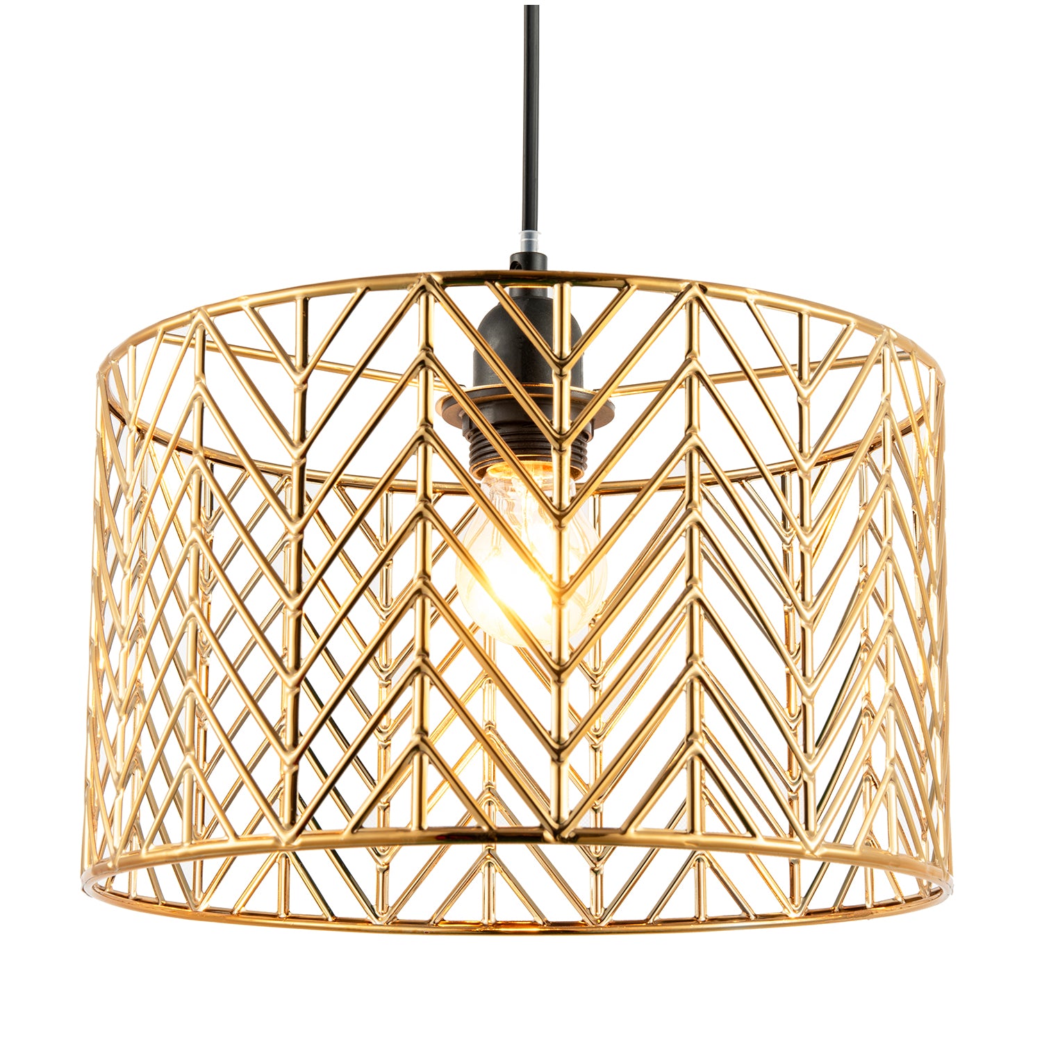 Art Deco Zig Zag Design Pendant Light Shade in Polished Gold Plating Image 2