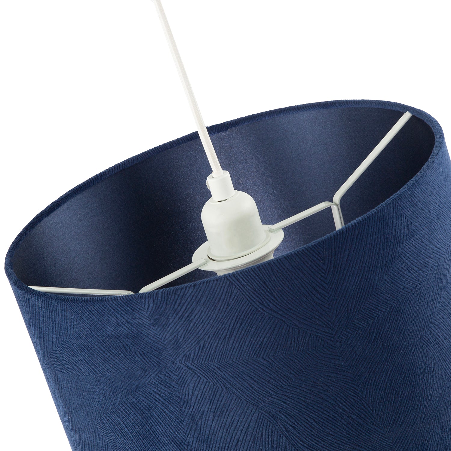 Contemporary Thin Lined Midnight Blue Velvet Fabric Round Lamp Shade Image 3