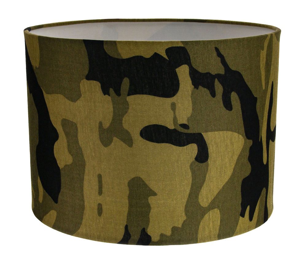 Stylish Green and Black Army Camouflage Drum 10" Lampshade for Table or Pendant Image 1