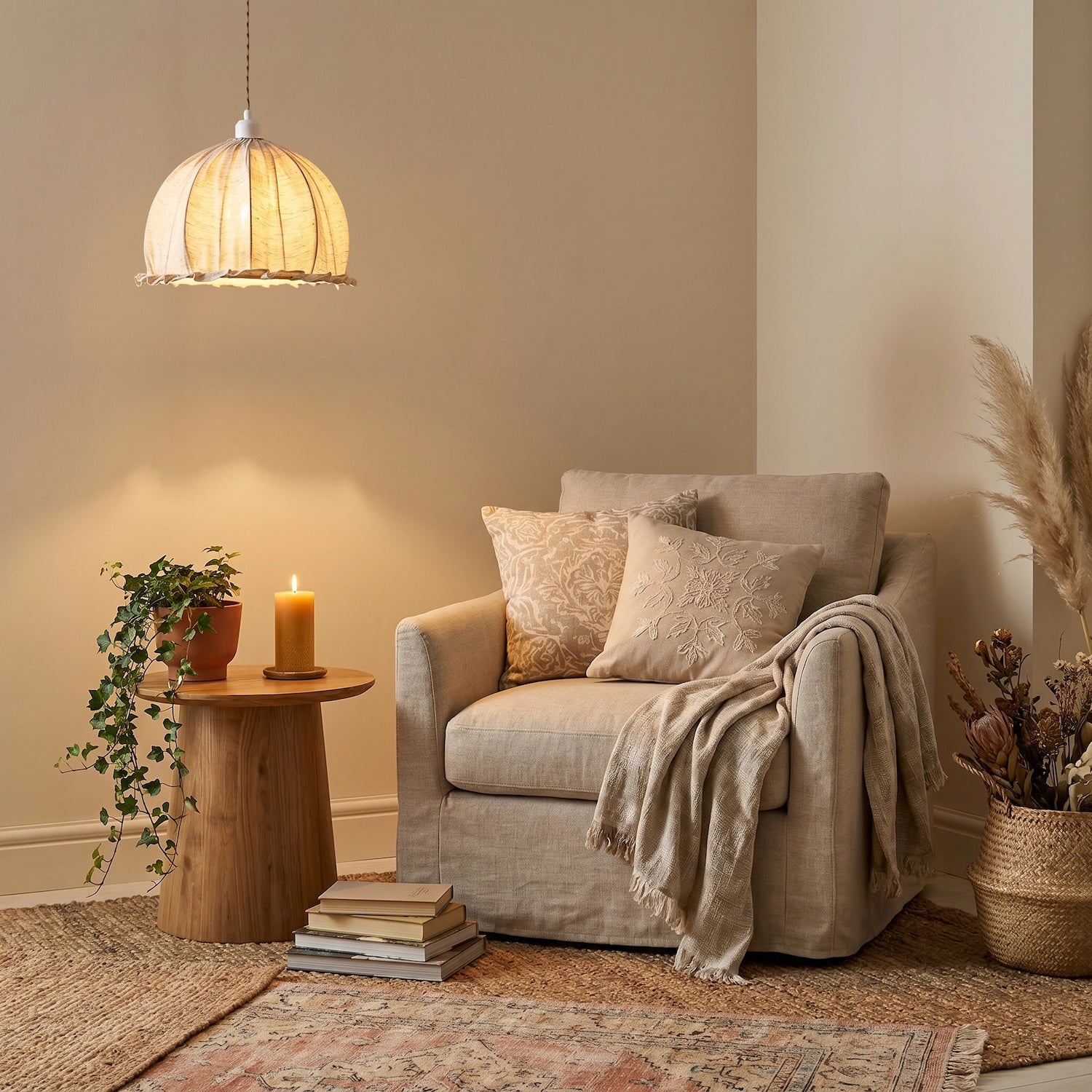 Linen Fabric Covered Ruffled Dome Shaped Ceiling Pendant Light Shade Image 6