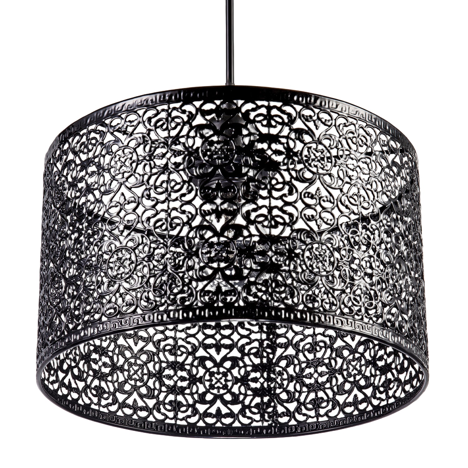 Ornate Moroccan Style Decorated Black Gloss Metal Pendant Lamp Shade Image 5