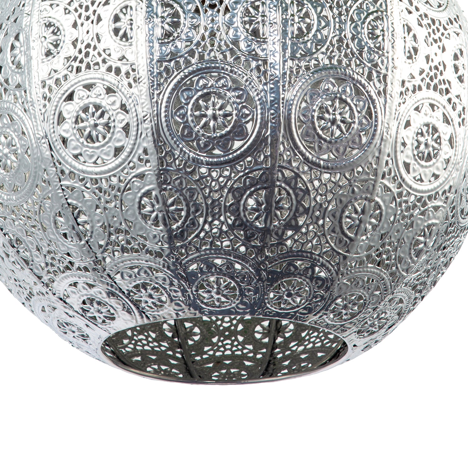 Spherical Vintage Moroccan Pendant Lamp Shade in Shiny Silver Metal Image 5