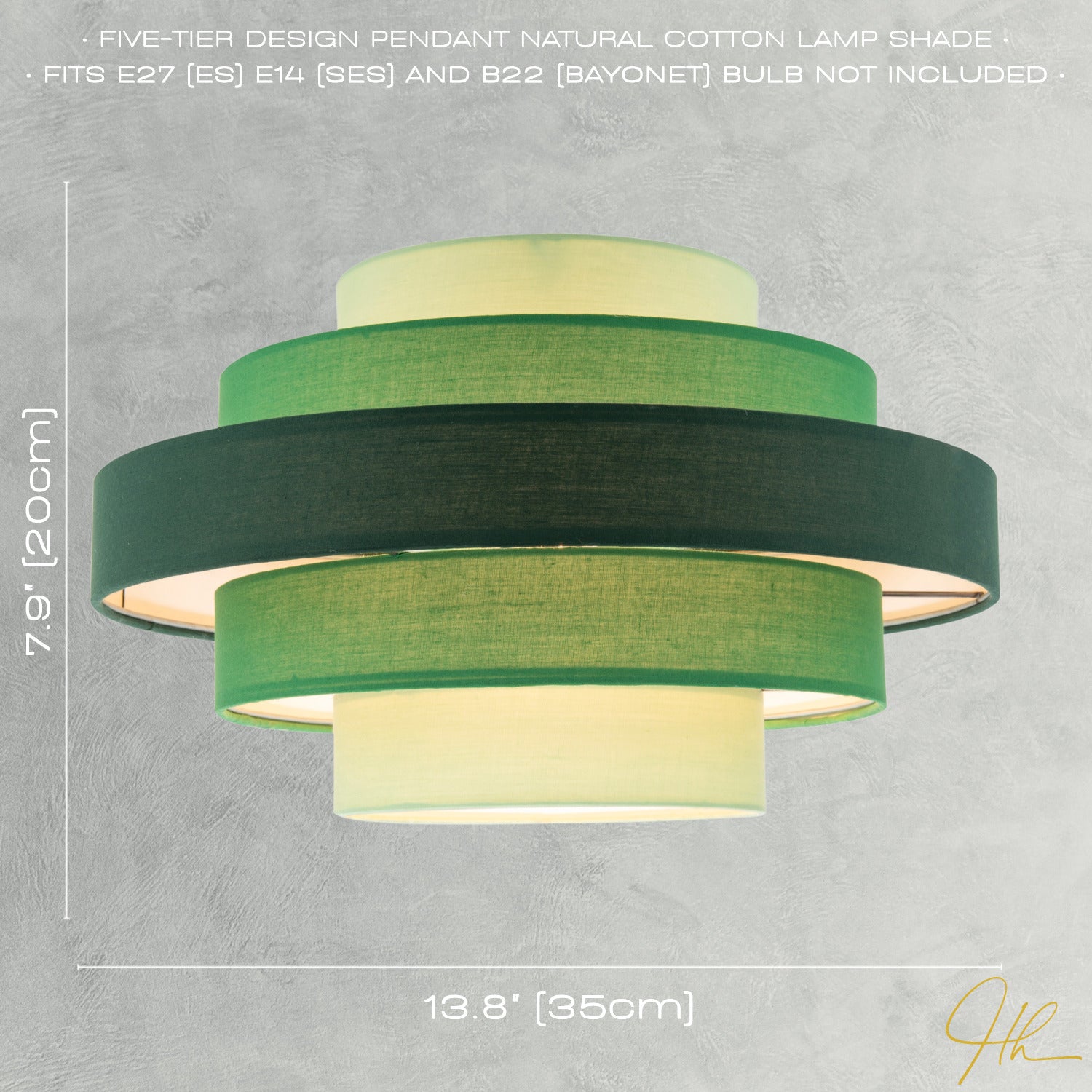 Five Tier Pendant Lighting Shade with Various Green Cotton Rings Image 7