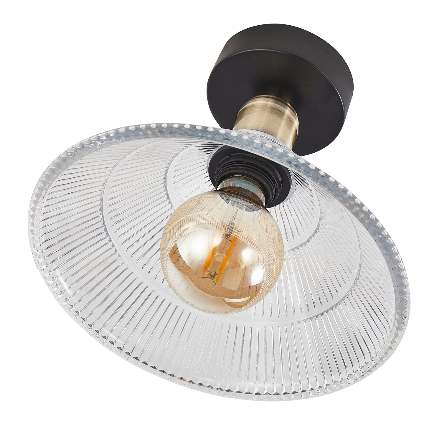 Modern Industrial Semi Flush Ceiling Light in Matte Black and Ribbed Clear Glass Image 5