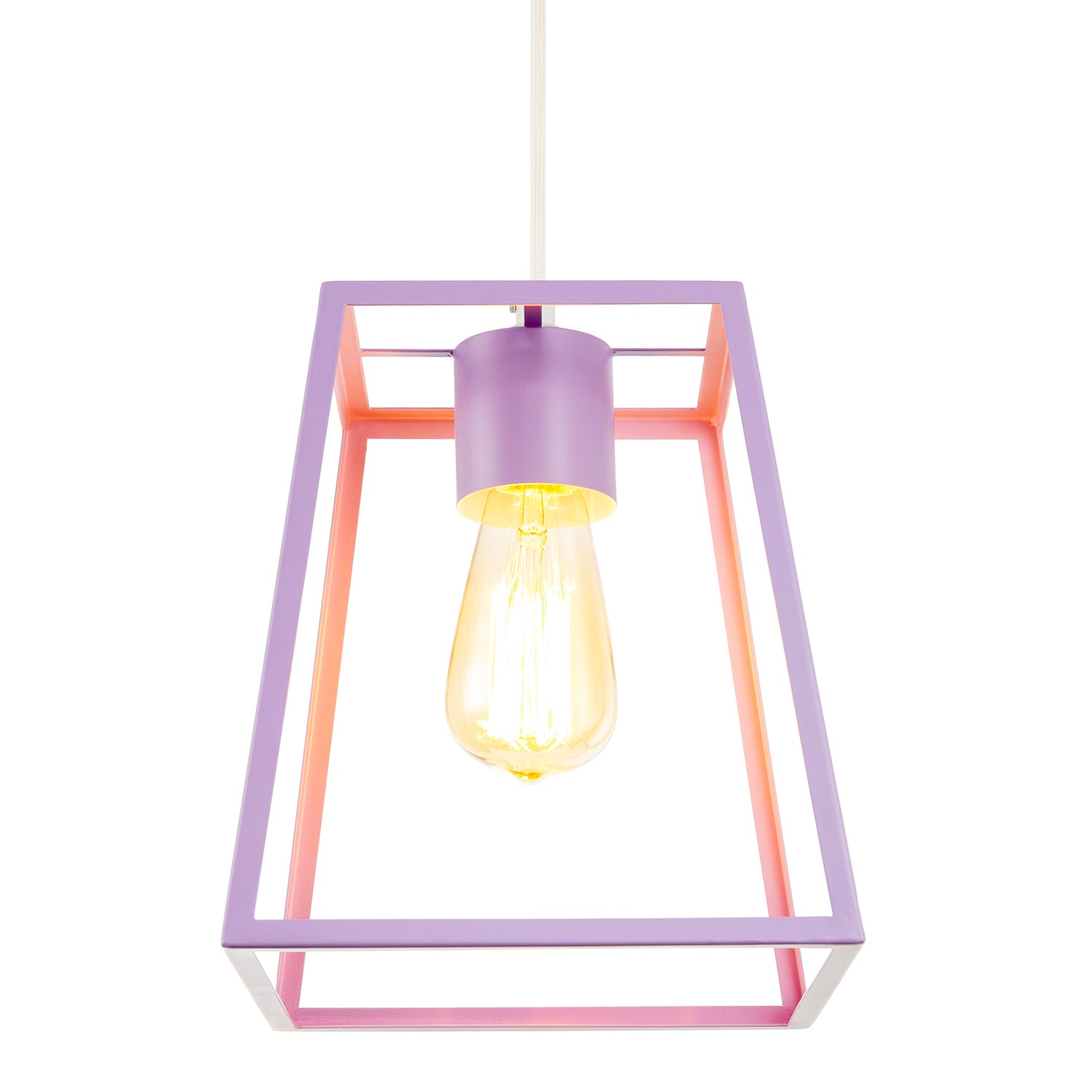 Industrial Lantern Lamp Shade in Soft Lilac with Square Top and Bottom Image 8