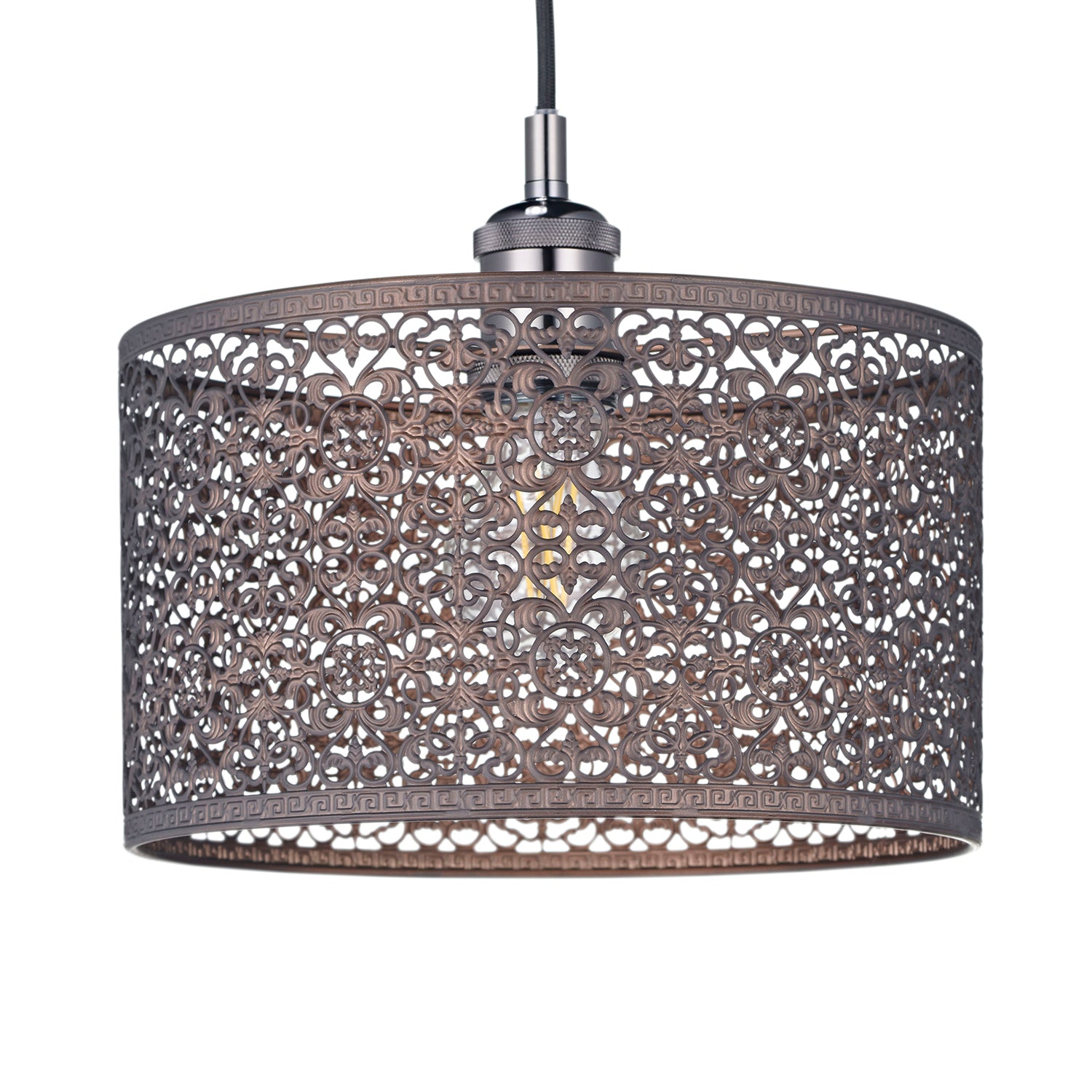 Ornate Moroccan Style Decorated Matt Bronze Metal Pendant Lamp Shade 25cm x 15cm Image 1