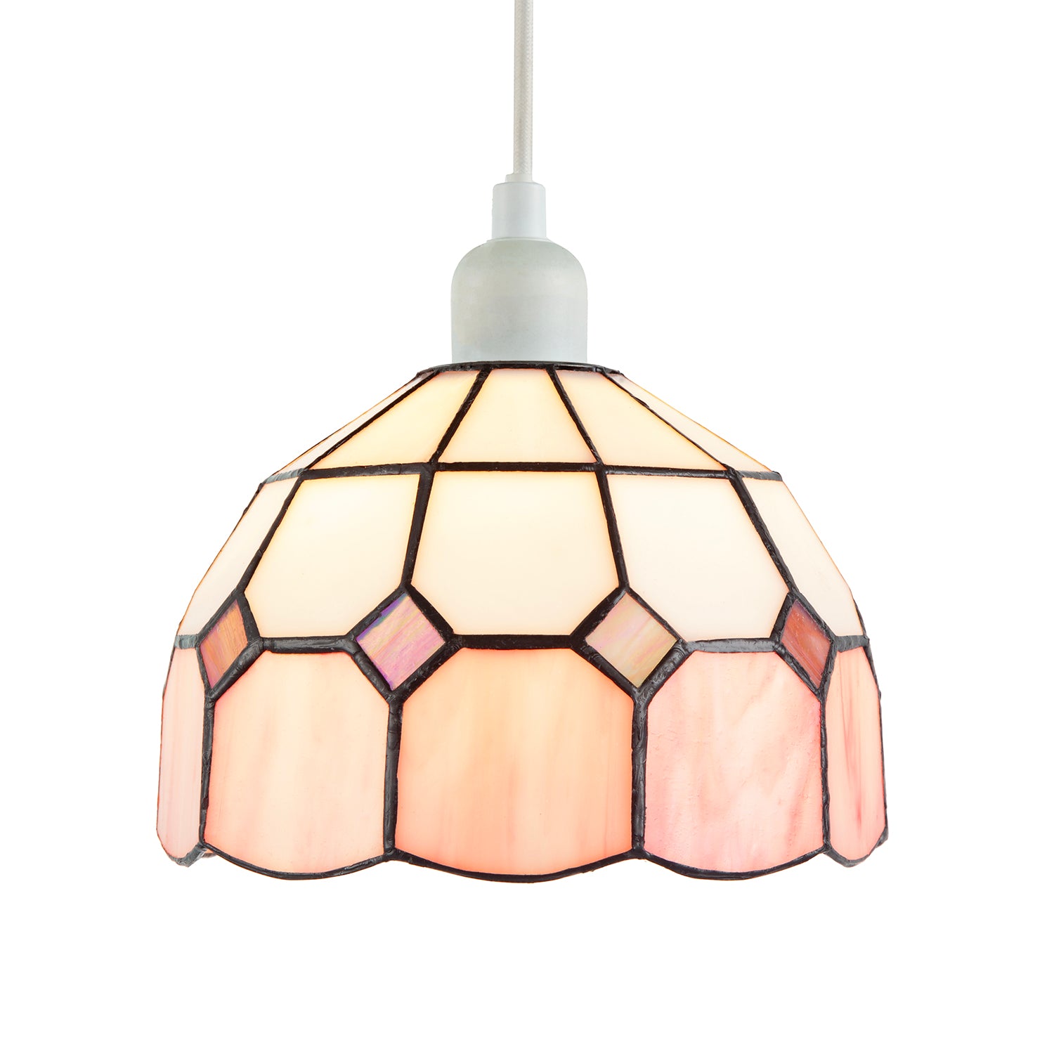 Traditional Soft Pink and Opal White Tiffany Glass Pendant Light Shade Image 2