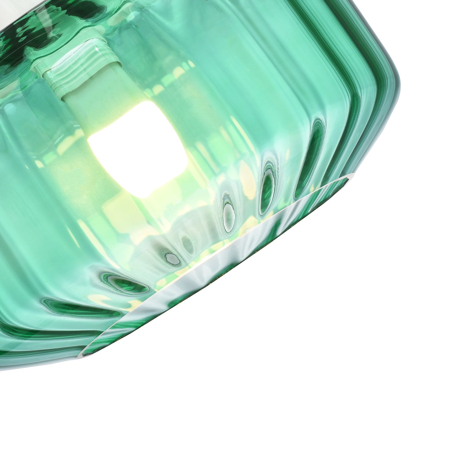 Modern Emerald Green Ribbed Glass Non Electric Pendant Shade with Flat Style Image 3