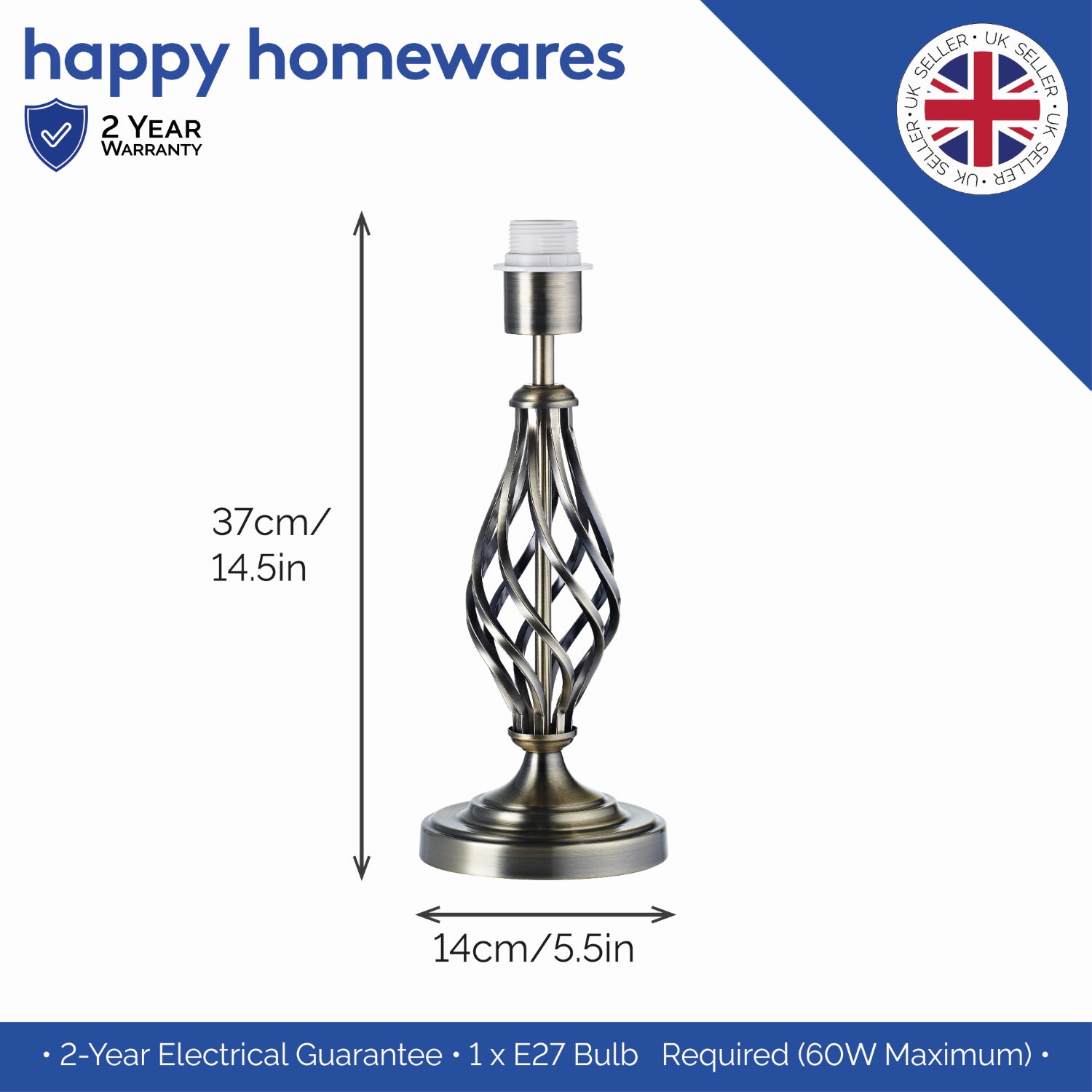 Traditional Brushed Antique Brass Table Lamp Base with Twist Metal Stem Design Image 4