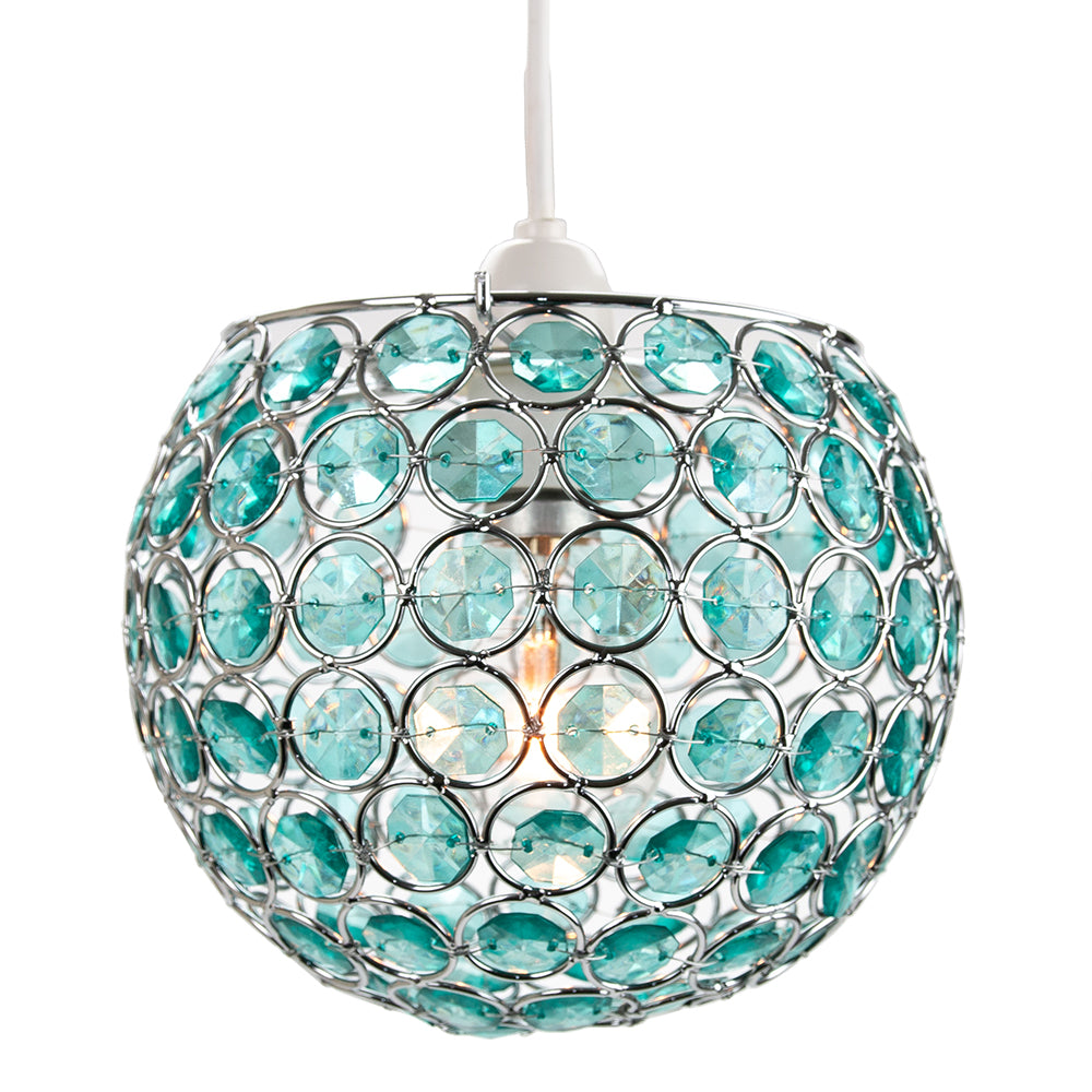 Modern Round Globe Easy Fit Pendant Shade with Small Teal Acrylic Bead Jewels Image 2