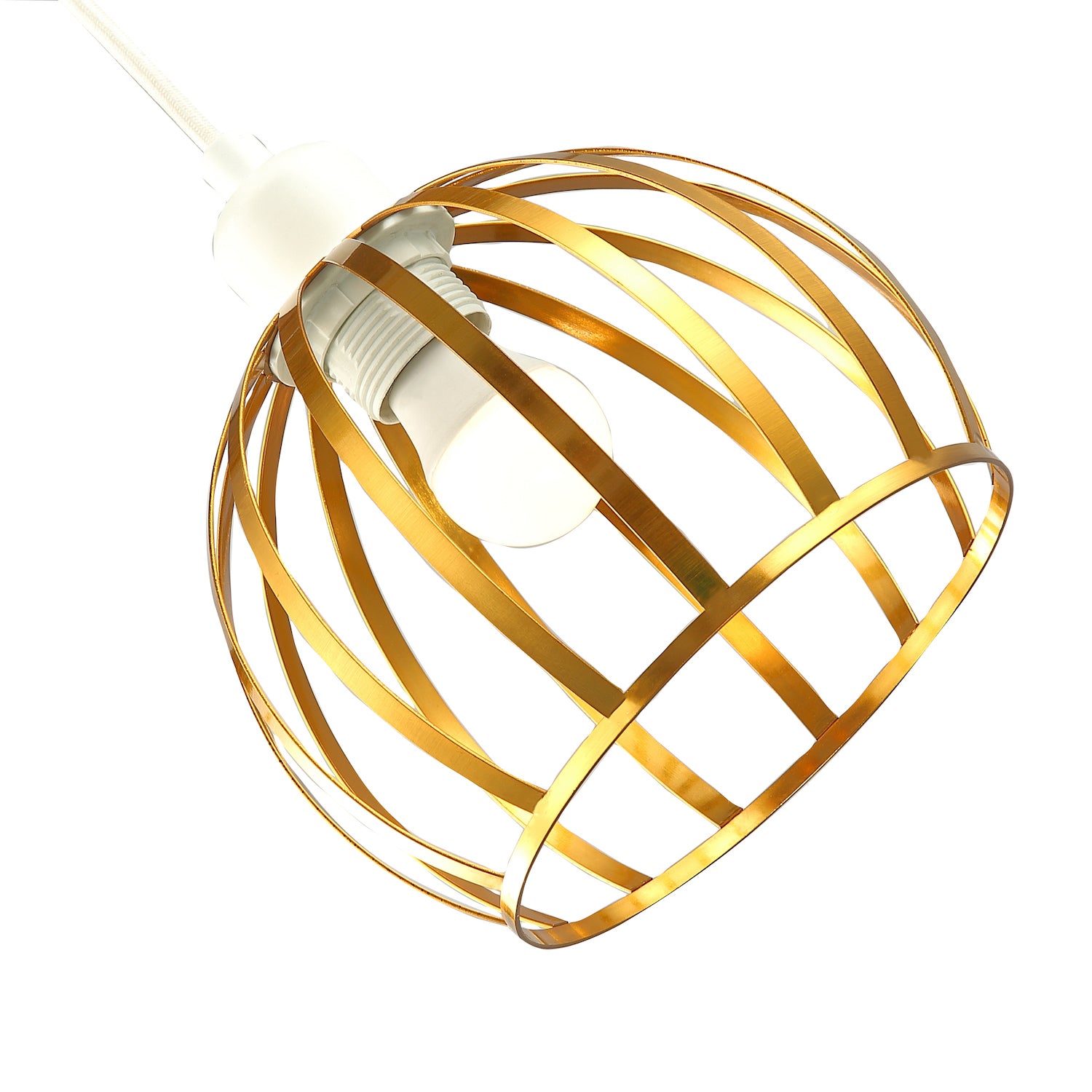 Vintage Round Cage Pendant Shade with Brushed Gold Metal Strips - Chic Design Image 5