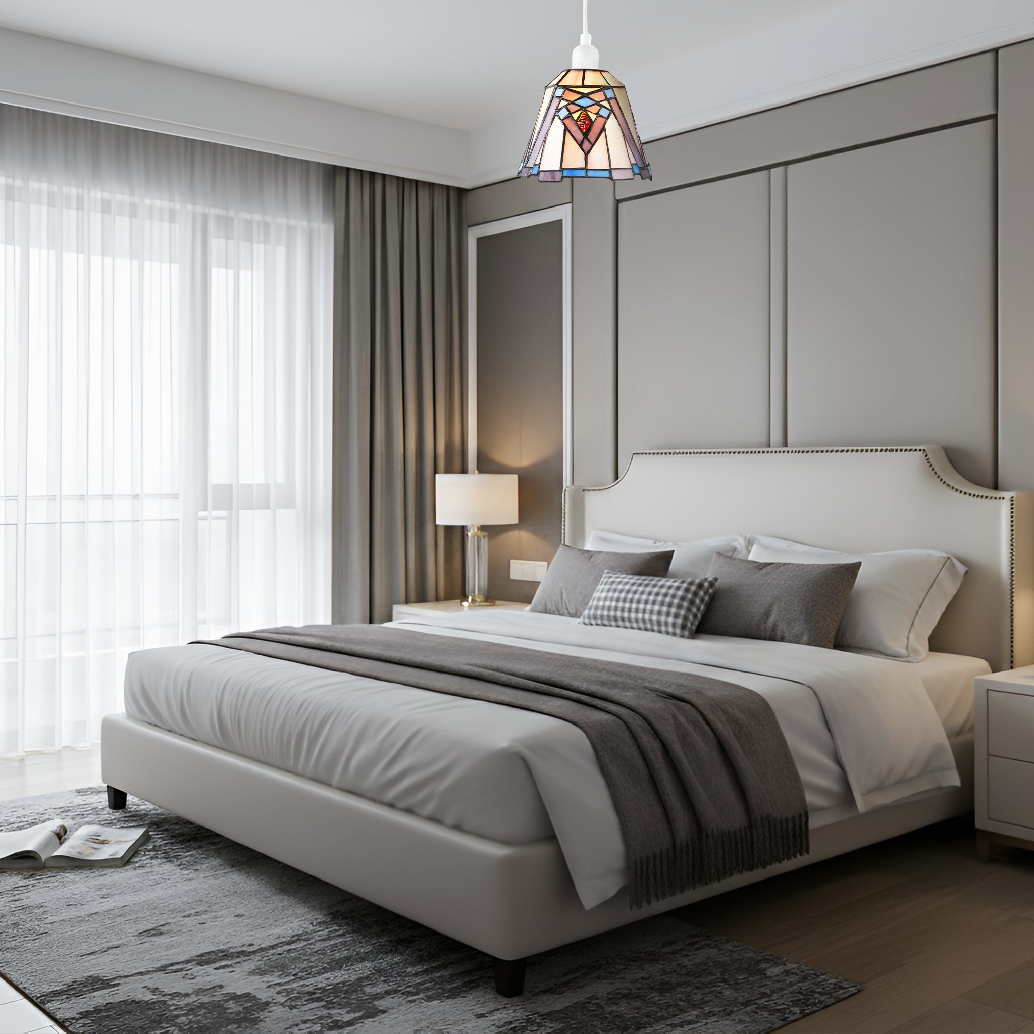 Art Deco Tiffany Glass Pendant Lighting Shade in Purple and Soft Pink Image 5