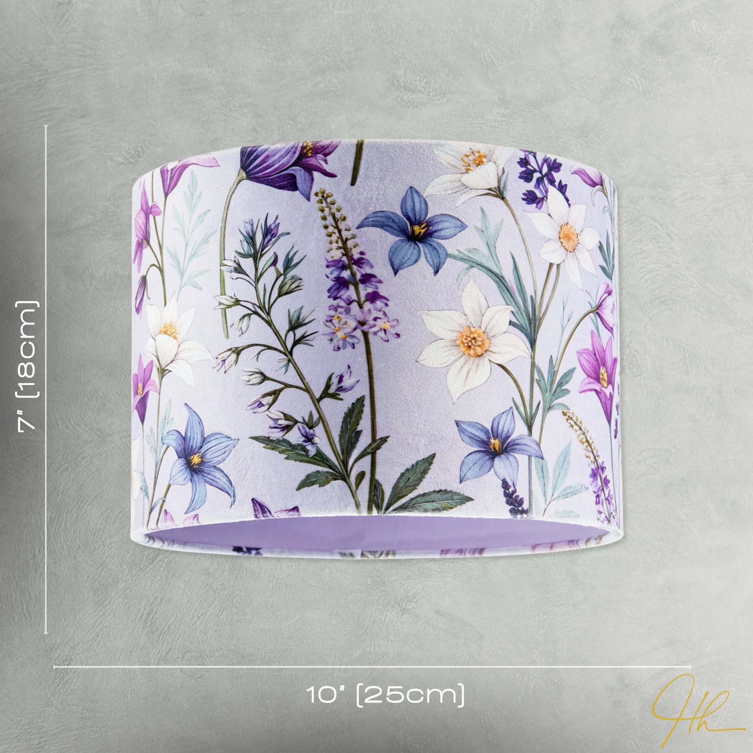 Vivid and Chic Lavender Velvet Lamp Shade with Blue and White Flowers Image 7