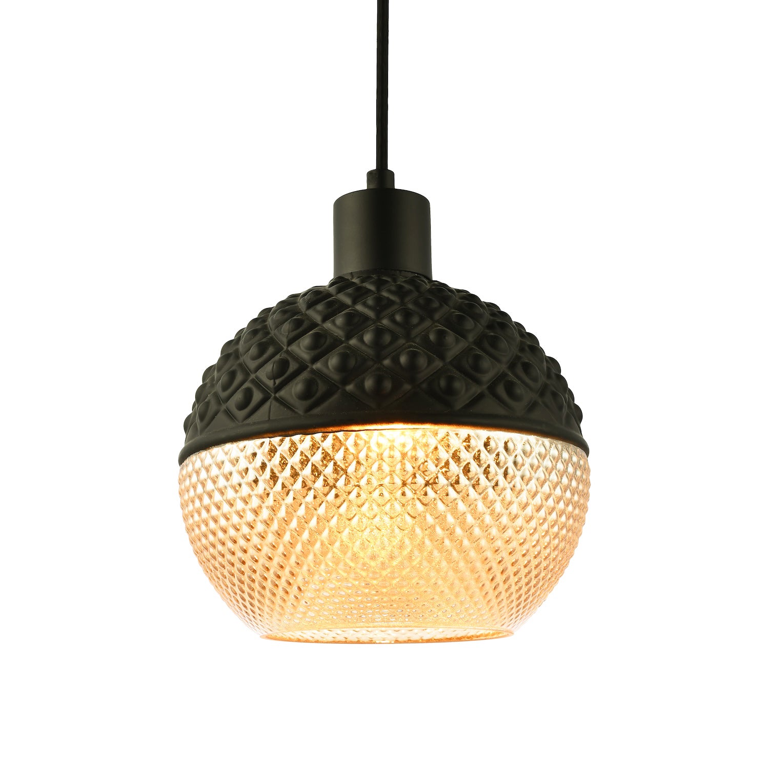 Unique Spherical Pendant Light Shade in Matte Black and Dimpled Golden Glass Image 1