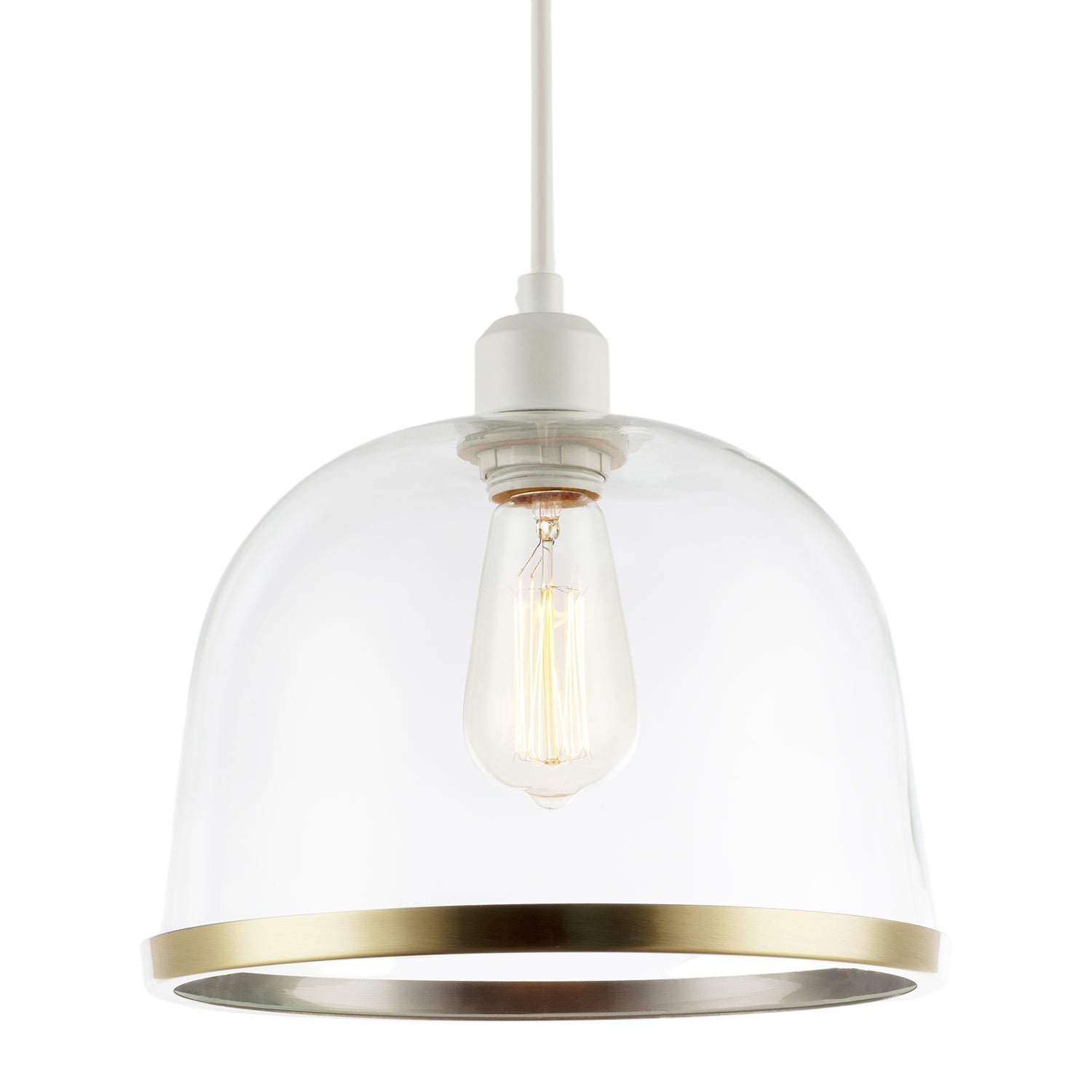Modern Clear Glass Bowl Pendant Light Shade with Antique Brass Rim Image 2