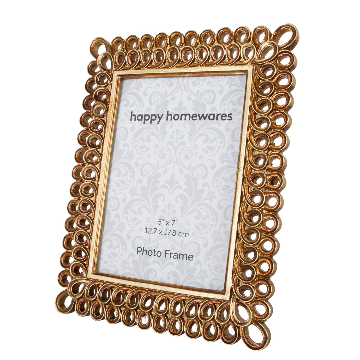 Traditionally Styled Shiny Rustic Gold Resin Picture Frame with Looping Spirals Image 2