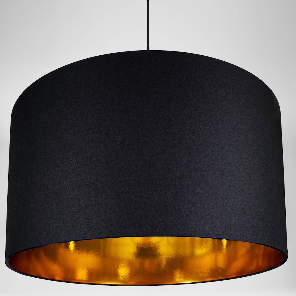 Contemporary Black Cotton 20" Floor/Pendant Lamp Shade with Shiny Gold Inner Image 2