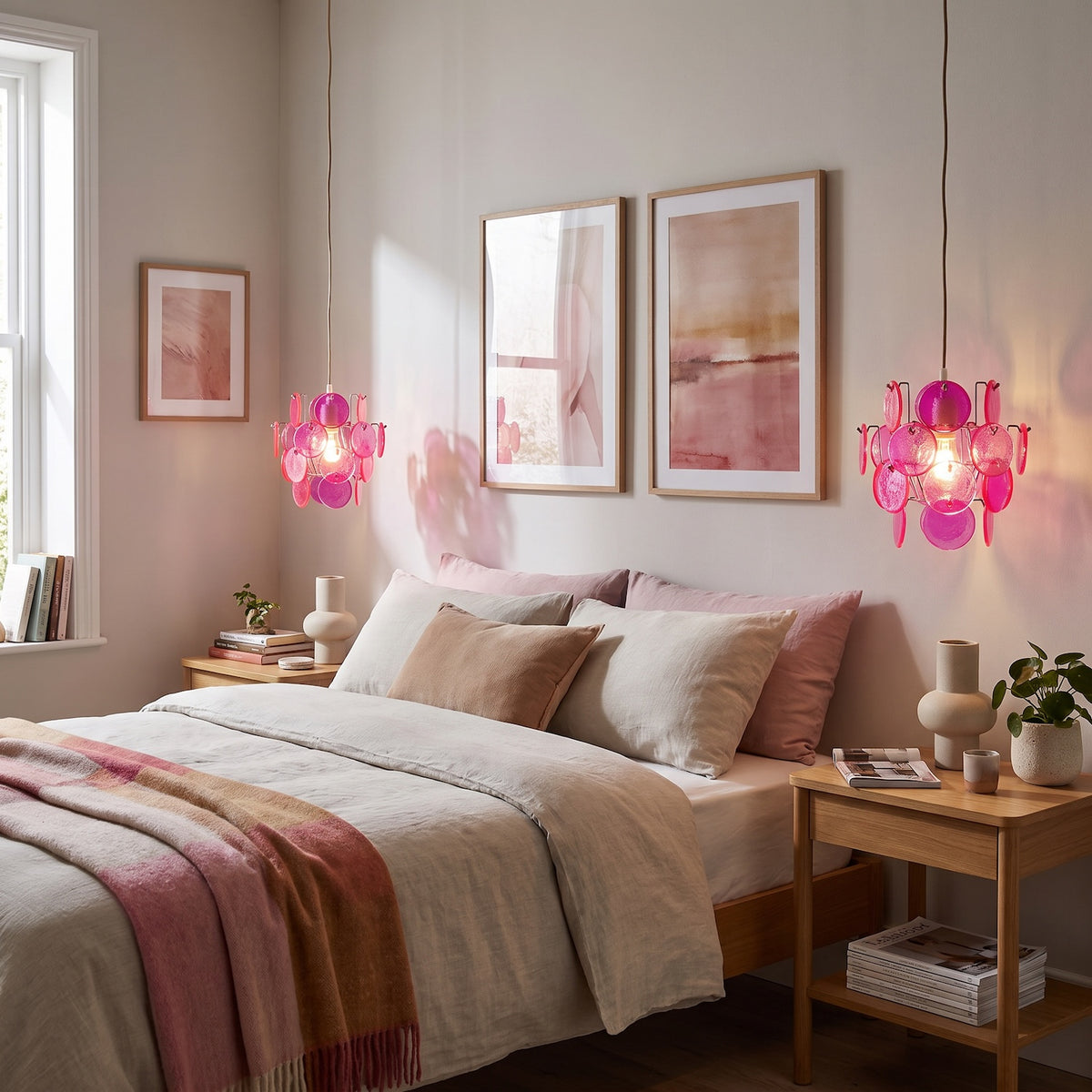 Modern Pendant Ceiling Light Shade with Layered Hot Pink Glass Discs Image 6