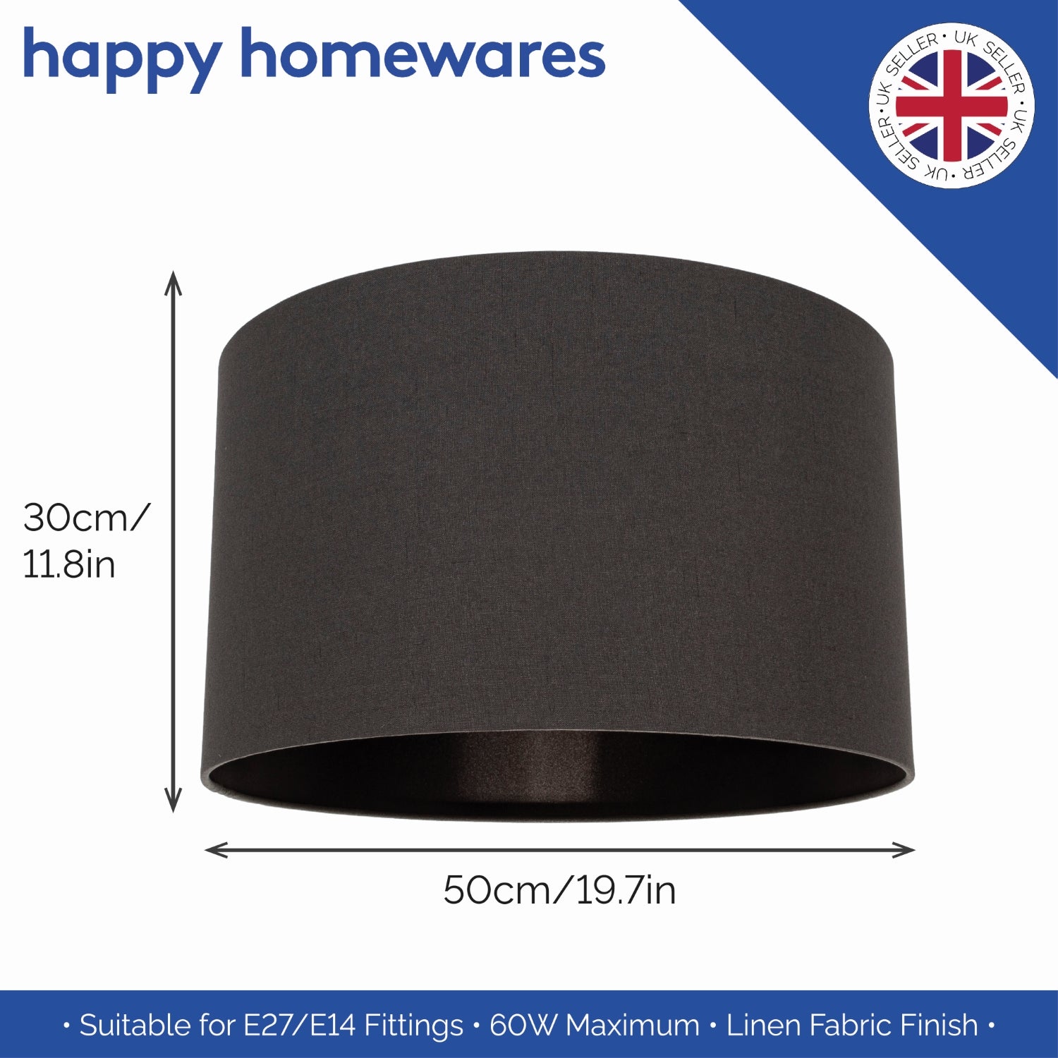 Modern Designer Black Textured Linen Lamp Shade with Inner Black Satin Fabric Image 6