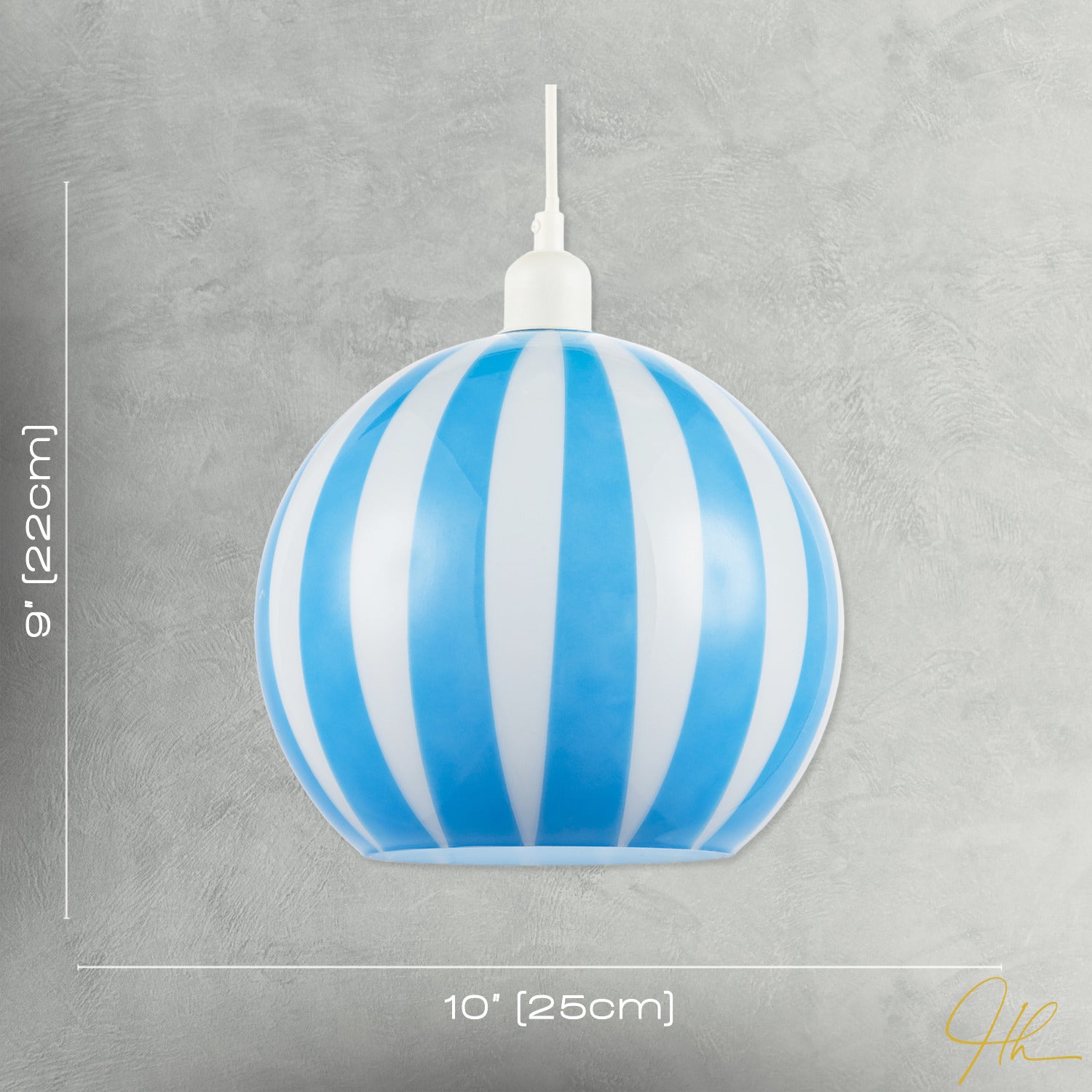 Sky Blue and White Striped High Gloss Glass Globe Pendant Light Shade Image 7