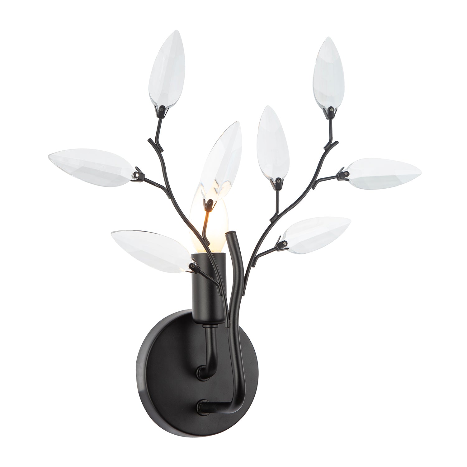 Modern Birch Matte Black Wall Lighting Fixture with Transparent Acrylic Leaves Image 1