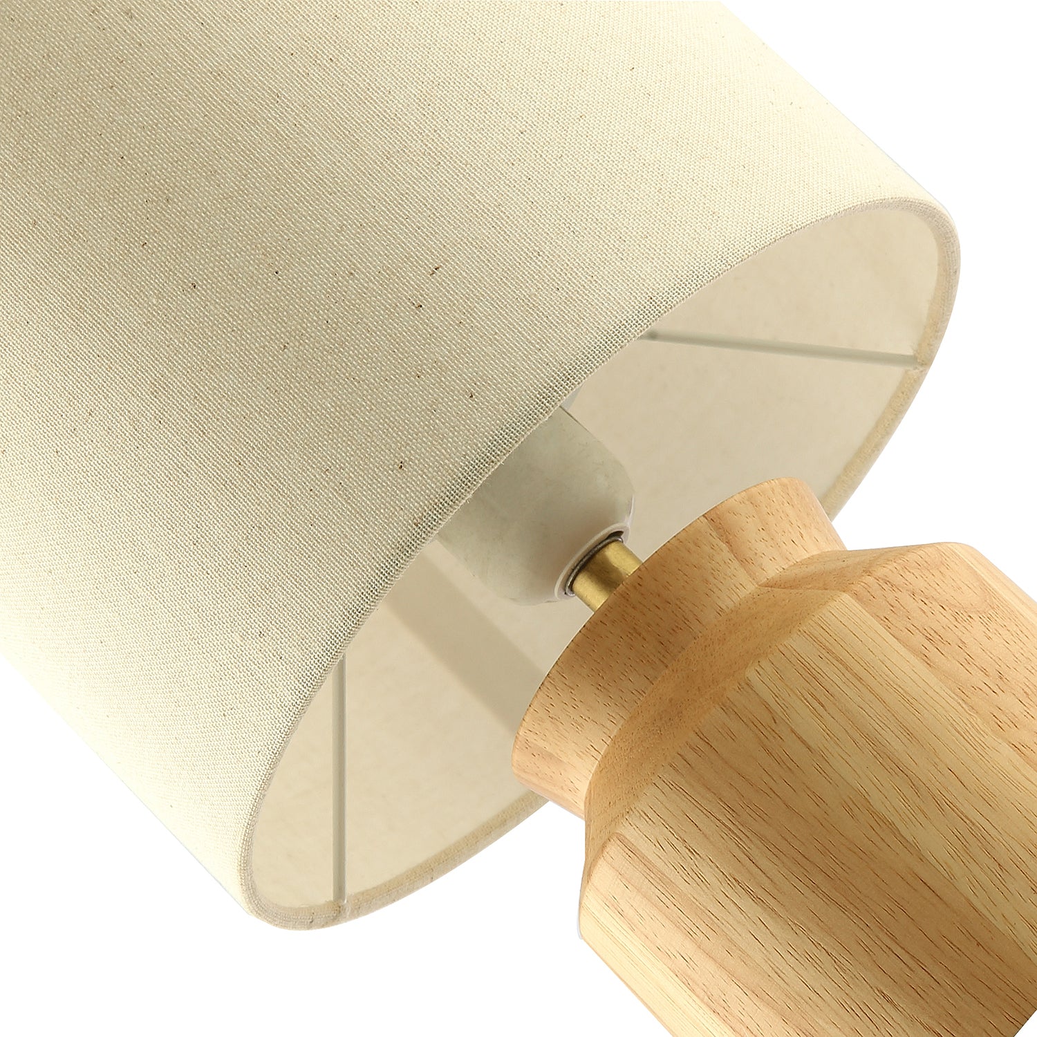 Designer Wooden Table Lamp with Beige Oatmeal Linen Fabric Drum Shade Image 4