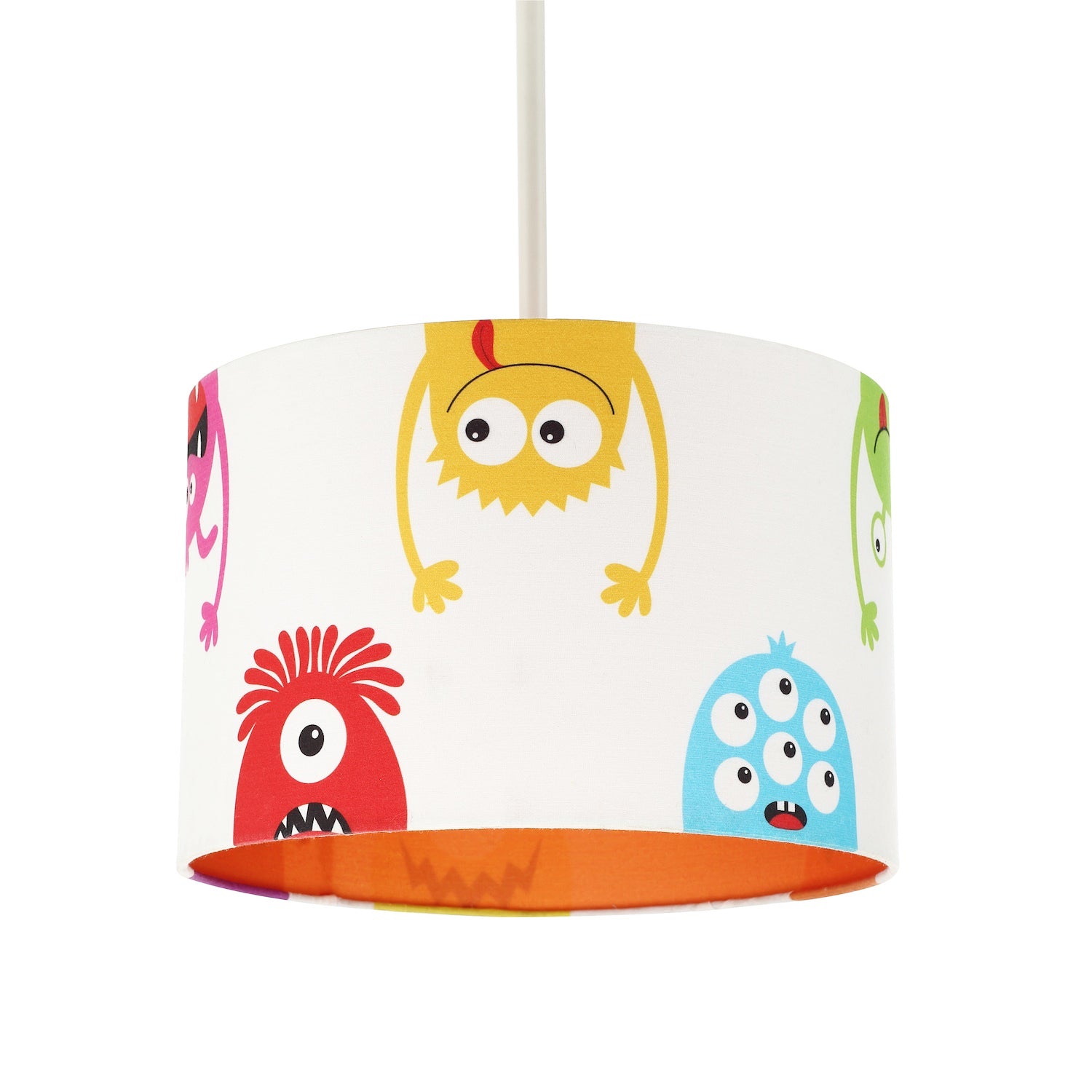 Funny Monsters Children's Lamp Shade with Orange Inner and Multi Colour Monsters Image 2