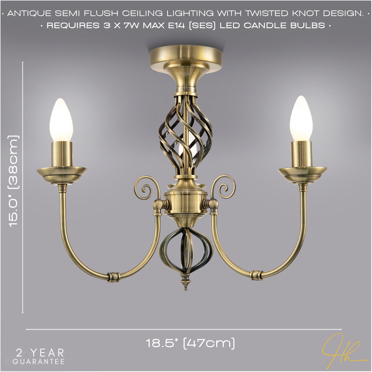 Traditional Classic Antique Brass Chandelier Ceiling Light with Twisted Knot Image 6