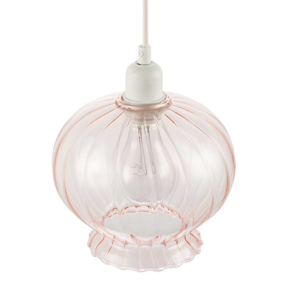 Elegant Ribbed Blush Pink Glass Pendant Light Shade with Scalloped Rim Image 3