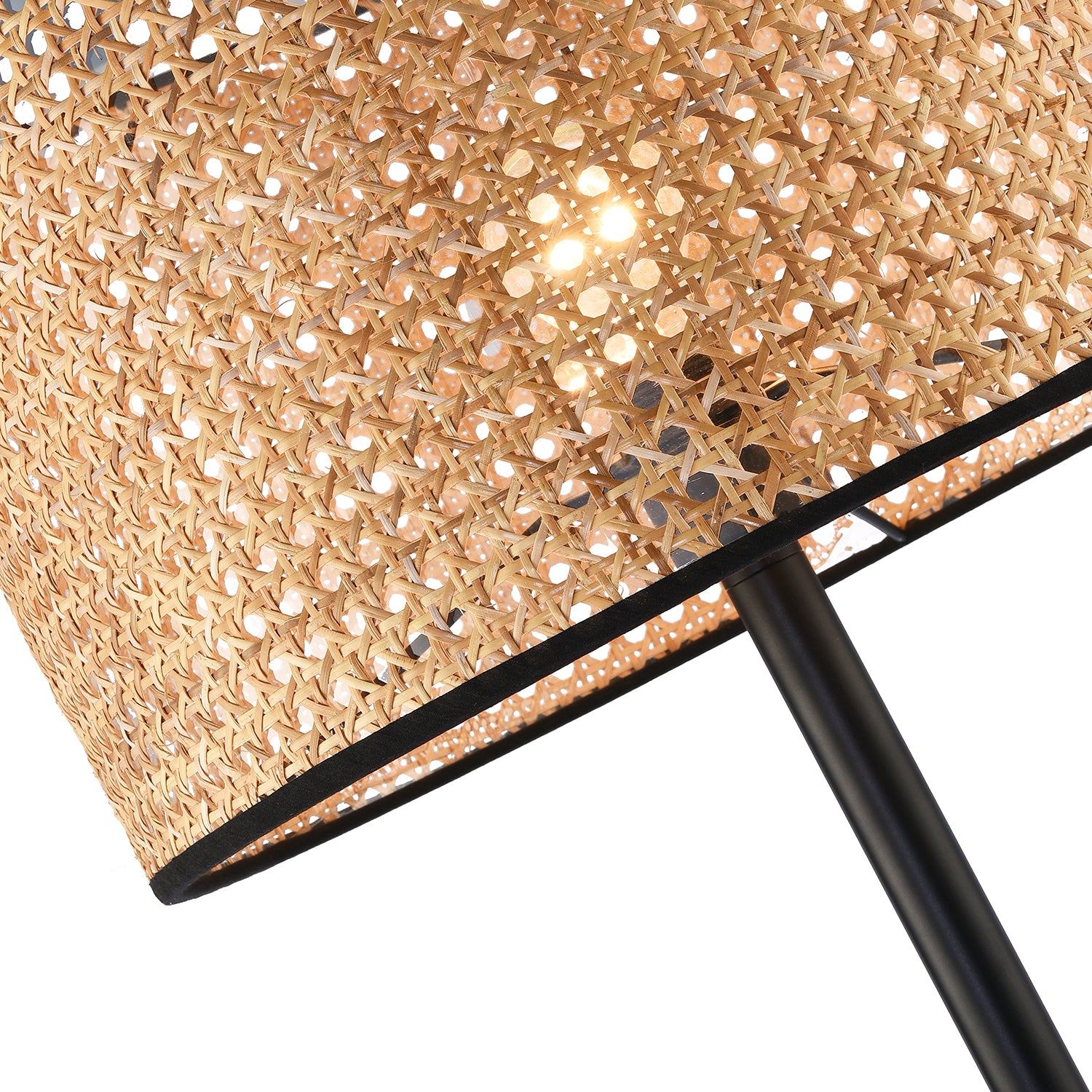 Classic Standing Floor Lamp in Matte Black with Circular Rattan Shade Image 3