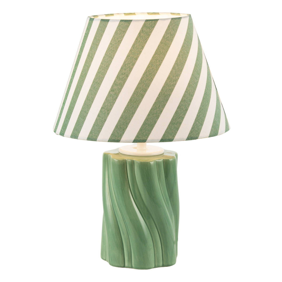 Glossy Sage Green Glazed Ceramic Lamp with Sculptural Twisted Base Image 8