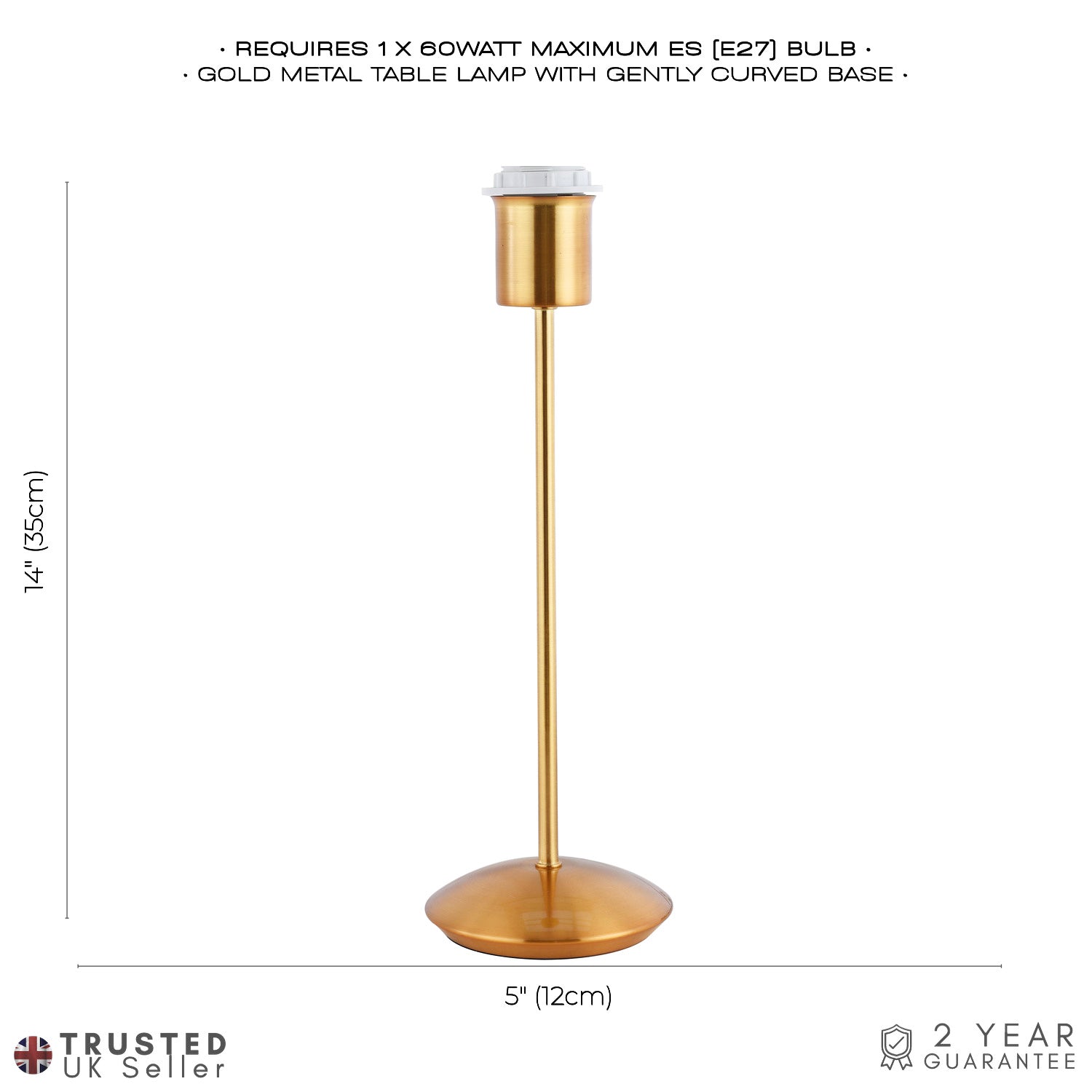 Contemporary and Sleek Brushed Gold Metal Table Lamp Base with Inline Switch Image 5