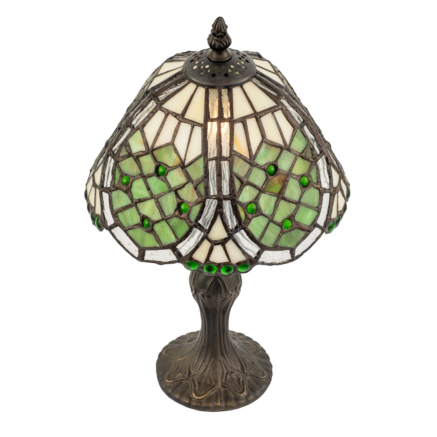Classic Hand Crafted Round Beaded Tiffany Table Lamp in Toned Green Image 5
