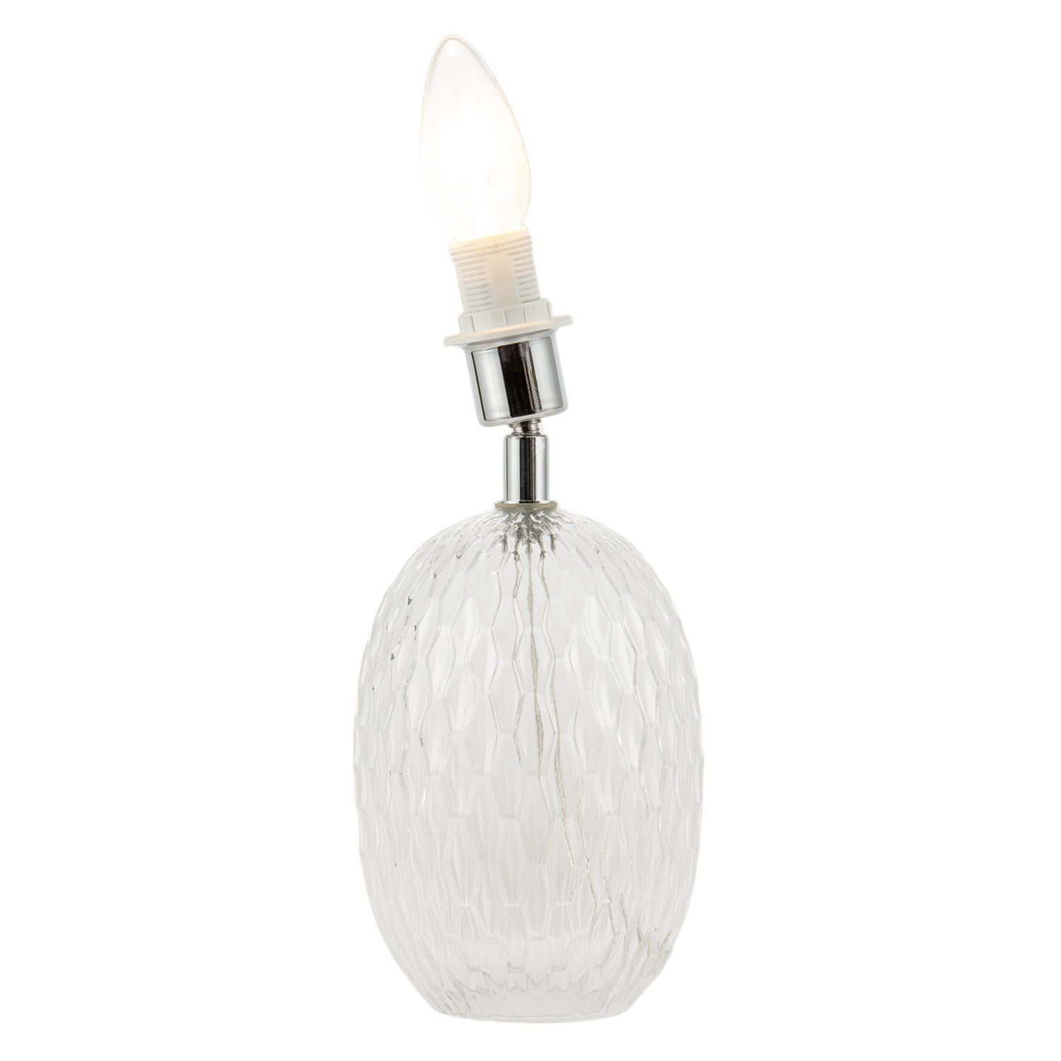 Elegant Clear Glass Table Lamp Base with Textured Diamond Cut Pattern Image 2