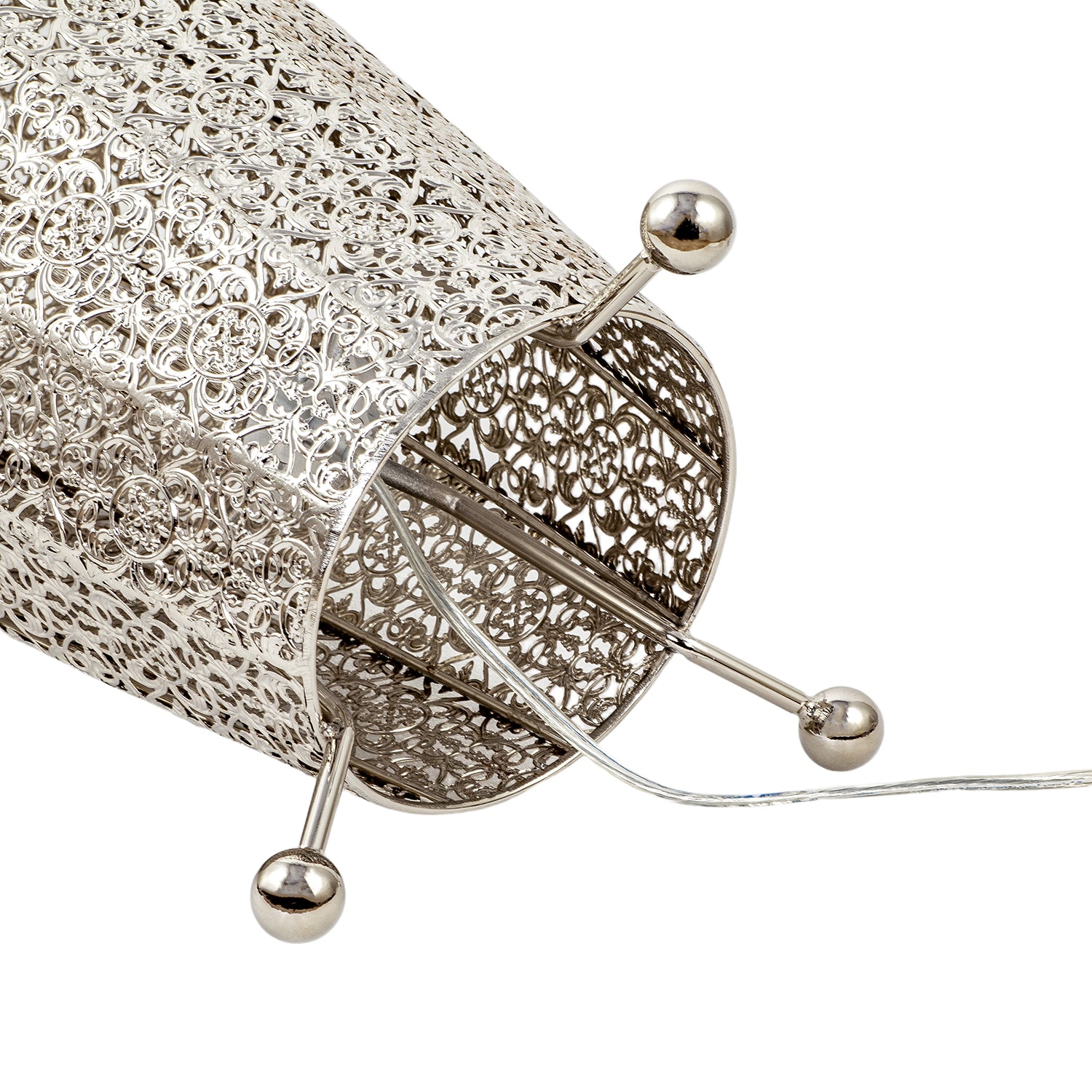 Traditional and Ornate Floral Moroccan Floor Lamp in Polished Silver Image 5