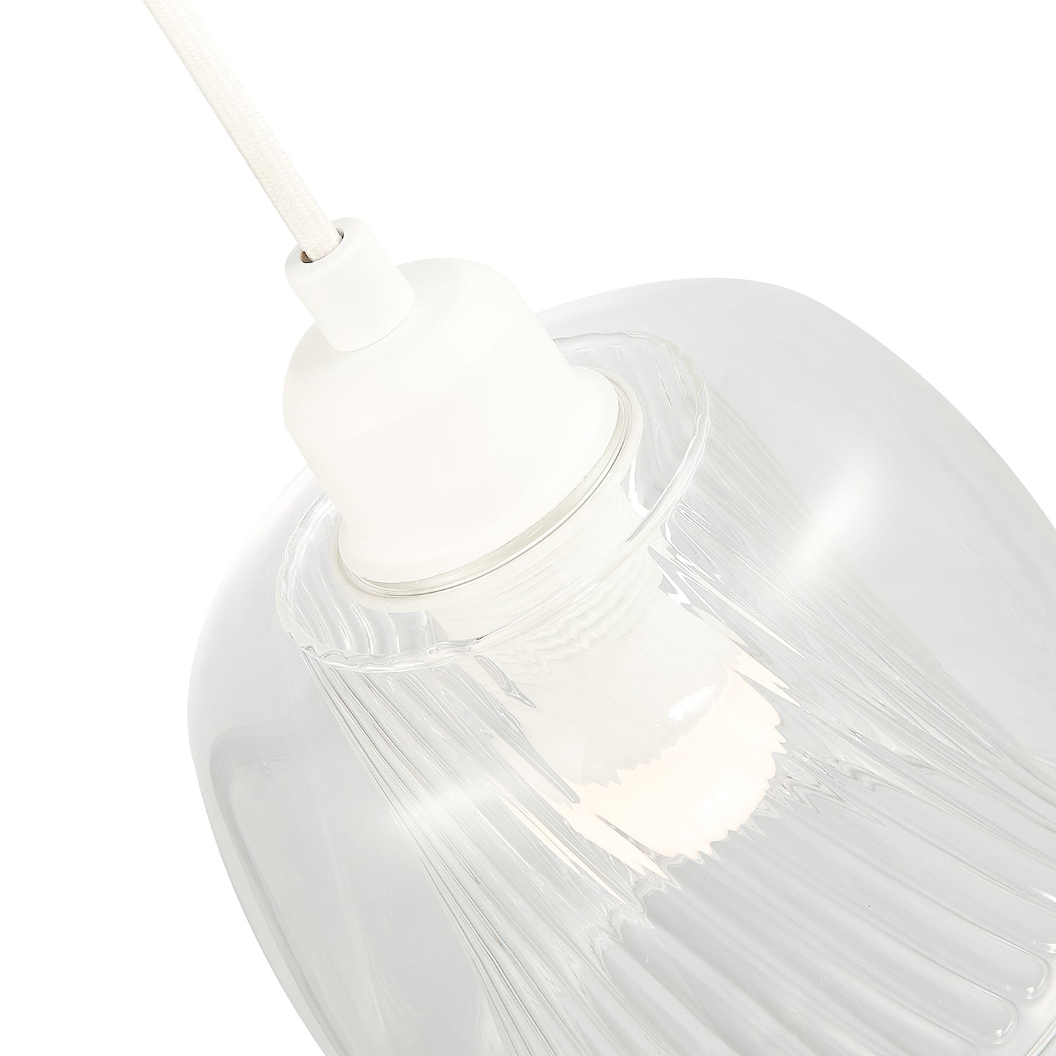 Modern Double Clear Glass Rounded Pendant Light Shade with Inner Ribbed Detail Image 5