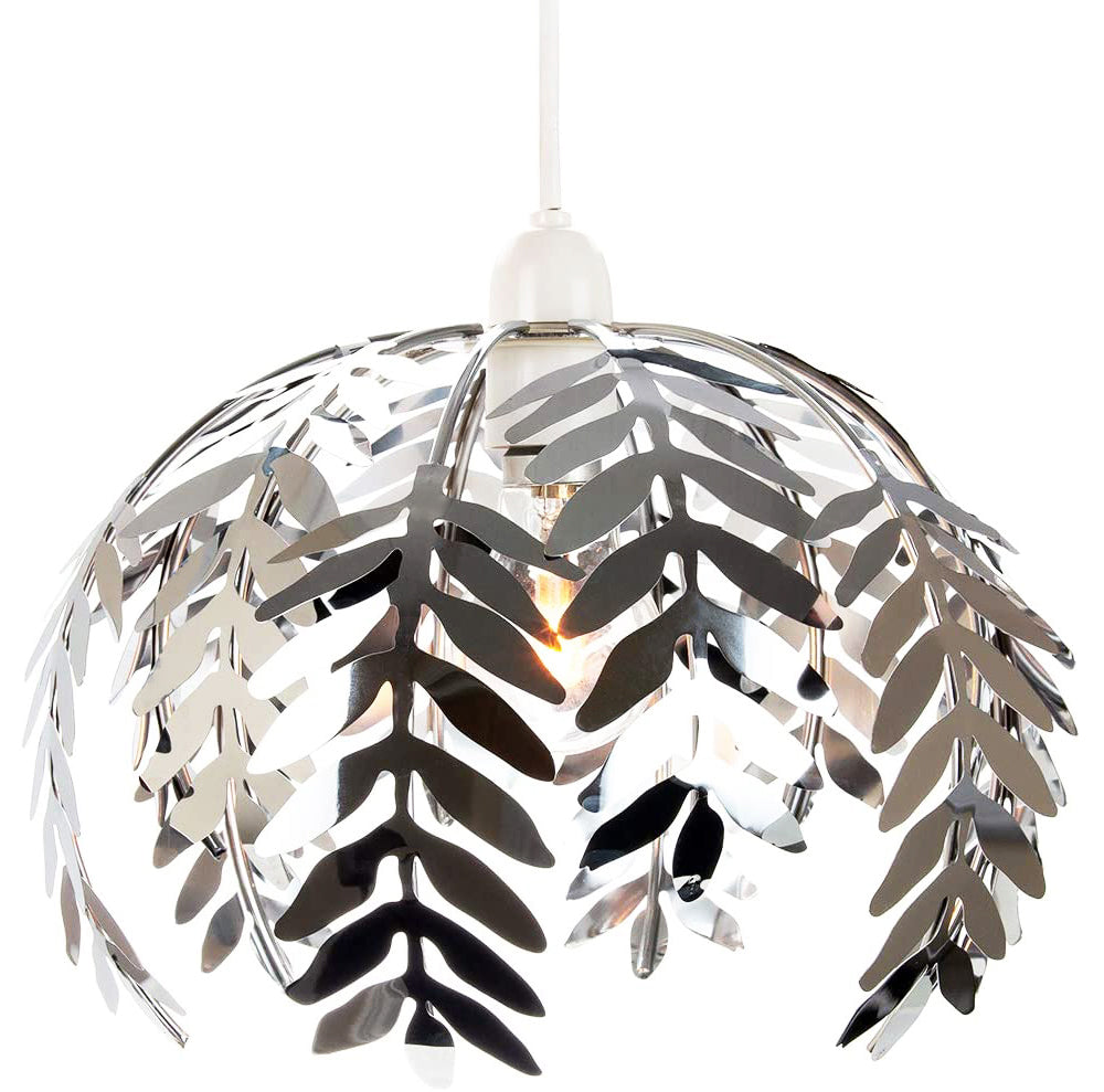 Traditional Fern Leaf Design Ceiling Pendant Light Shade in Silver Chrome Finish Image 1