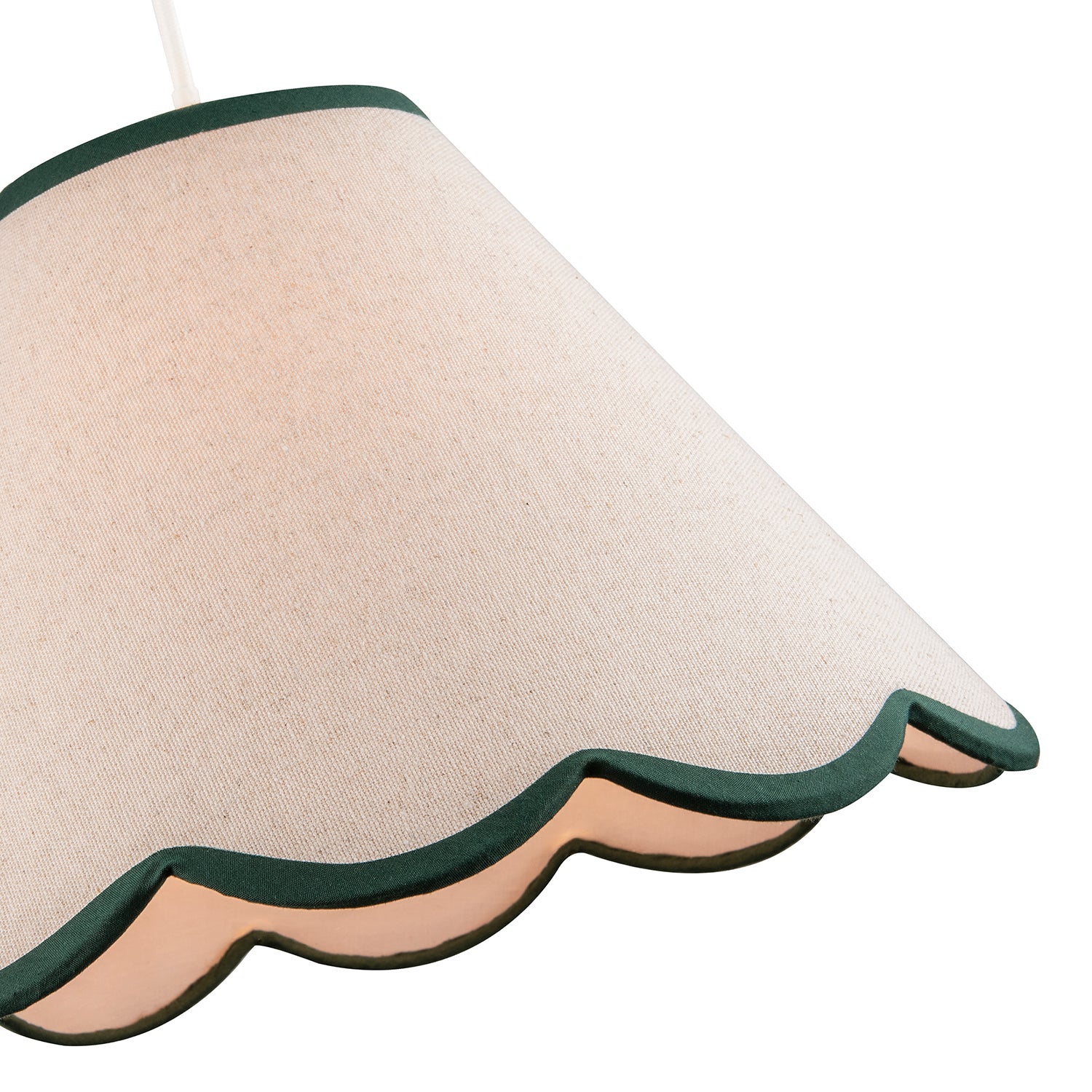 Scallop Edge Natural Textured Linen Coolie Lamp Shade with Green Trims Image 4