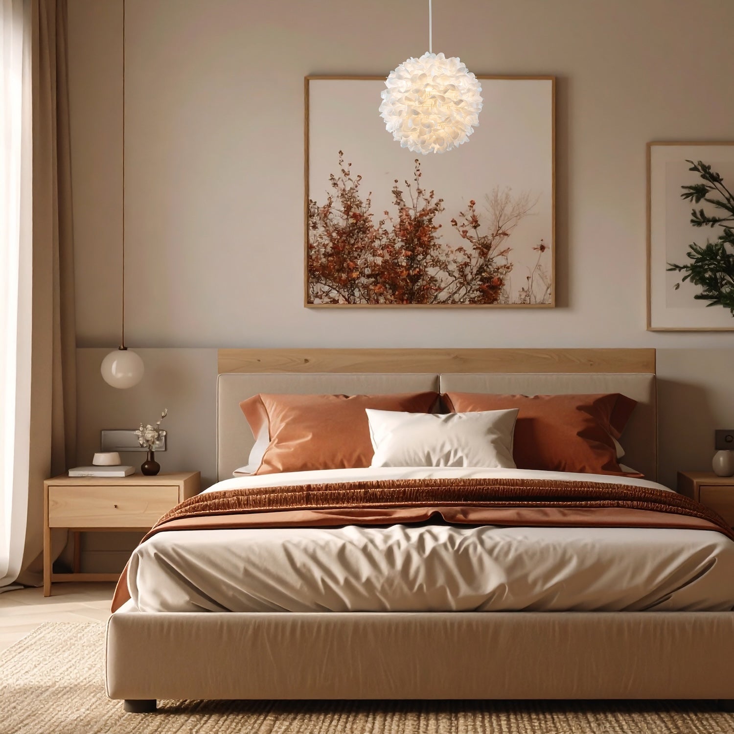 Chic Designer 30cm Pendant Light Shade with White Fabric Folded Petals Image 6