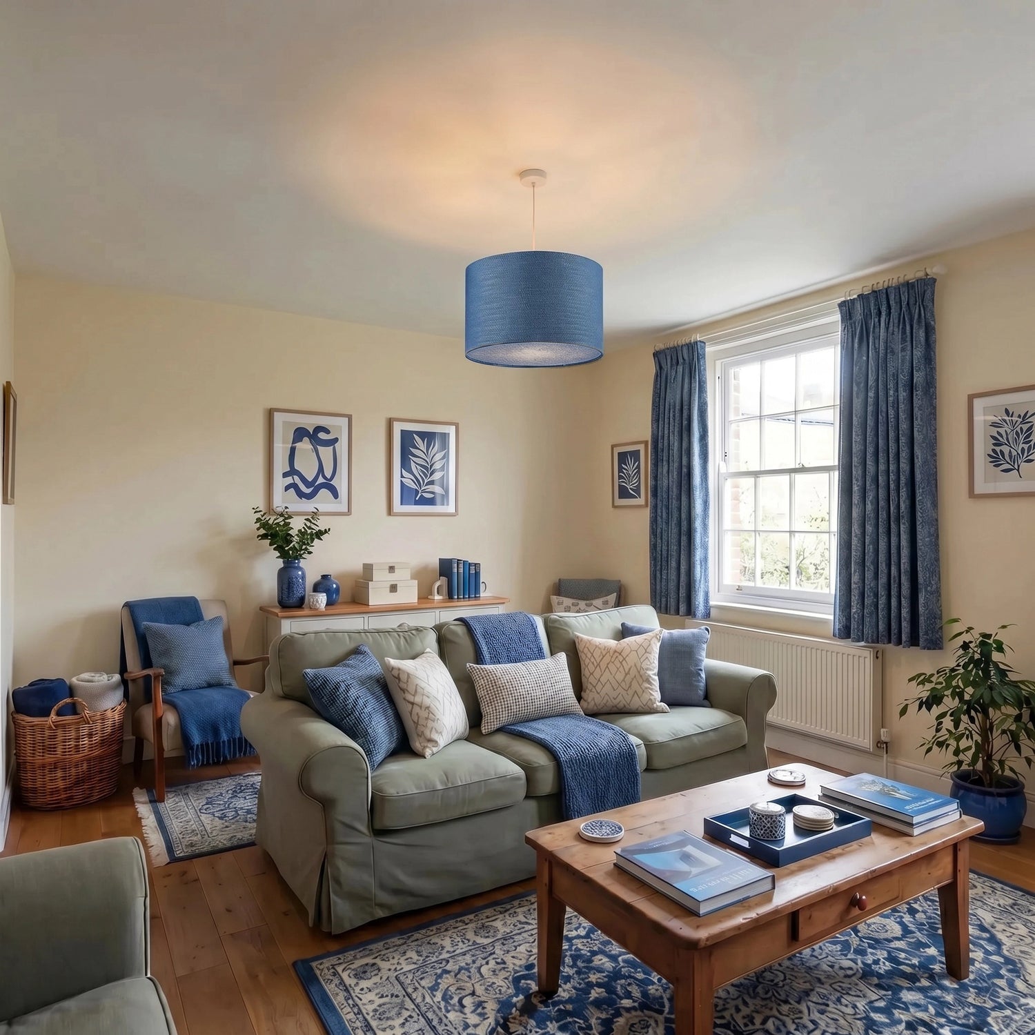 Glacier Lake Blue Textured Linen Pendant Lighting Shade with Diffuser Image 6