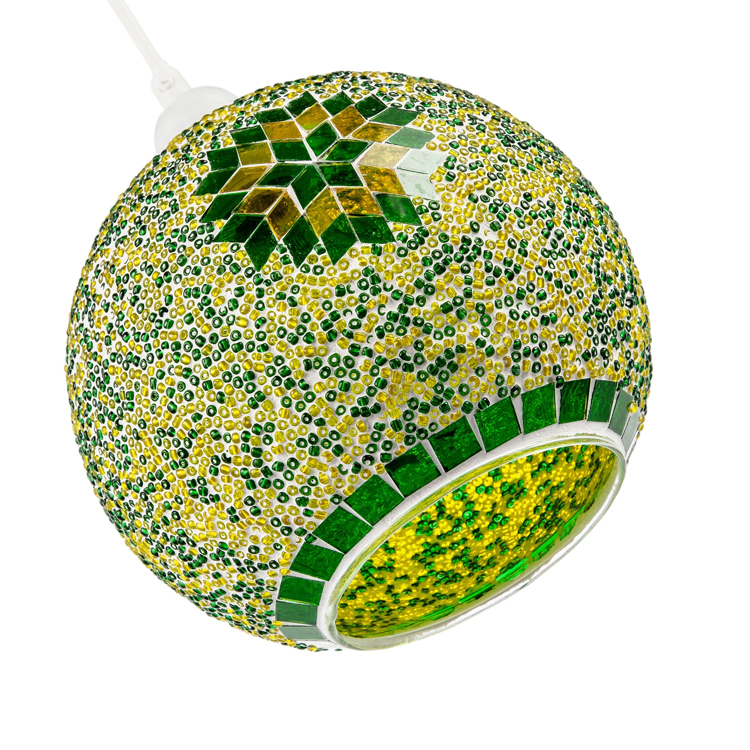 Green and Yellow Mosaic Glass Artisanal Pendant Ceiling Light Shade Image 5
