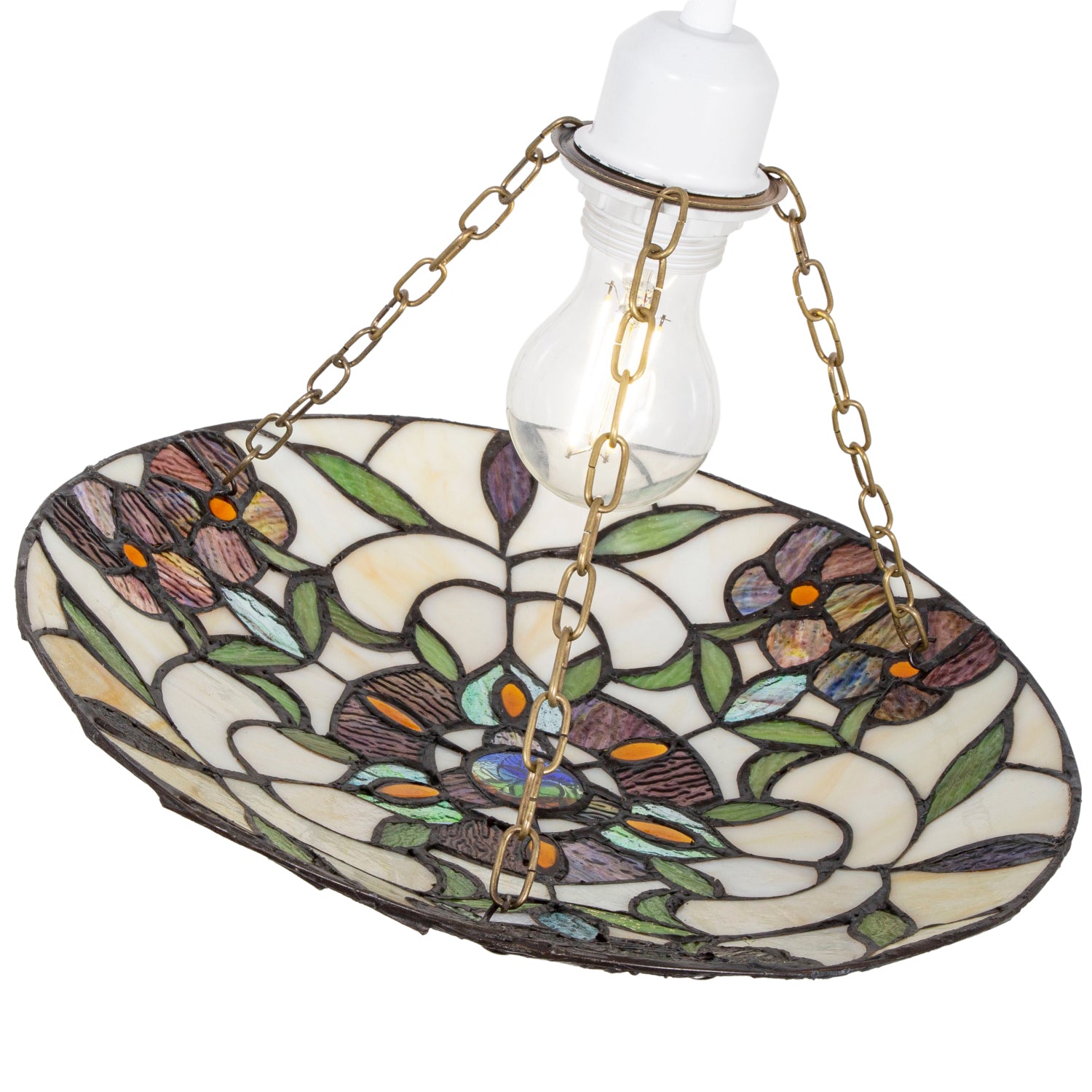 Beautiful Stained Glass Tiffany Pendant Lamp Shade with Forest Green Leaves Image 4