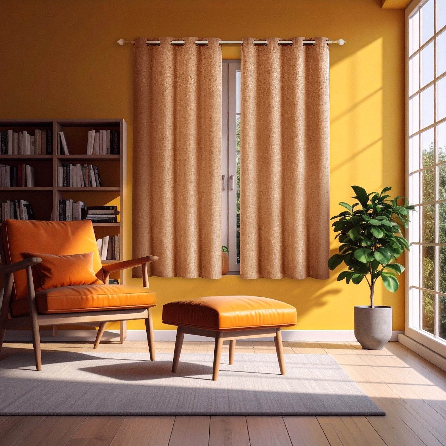 Orange Lined Blackout Eyelet Curtains - 46 x 54 Inch Drop - 2 Panel Image 6