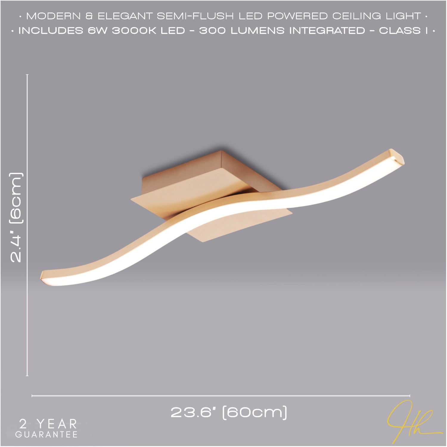 Contemporary Designer Single Wavy Strip LED Ceiling Light Fitting in Matte Gold Image 6