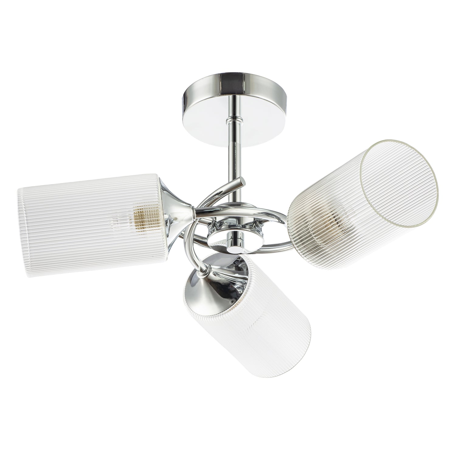 Modern Chrome Ceiling Light with Cylindrical Lined Clear Glass Shades Image 3